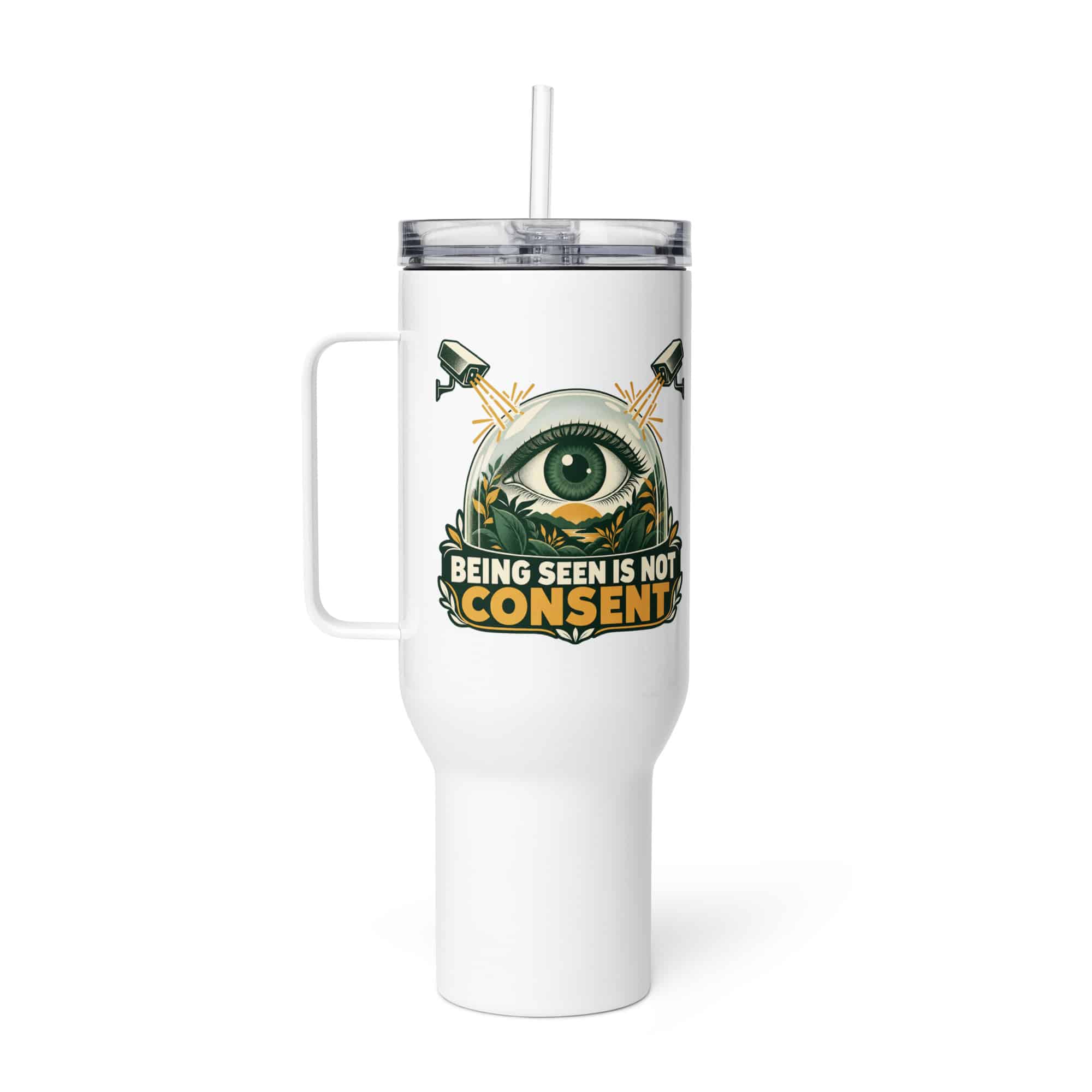 Travel Mug: Being seen is not consent