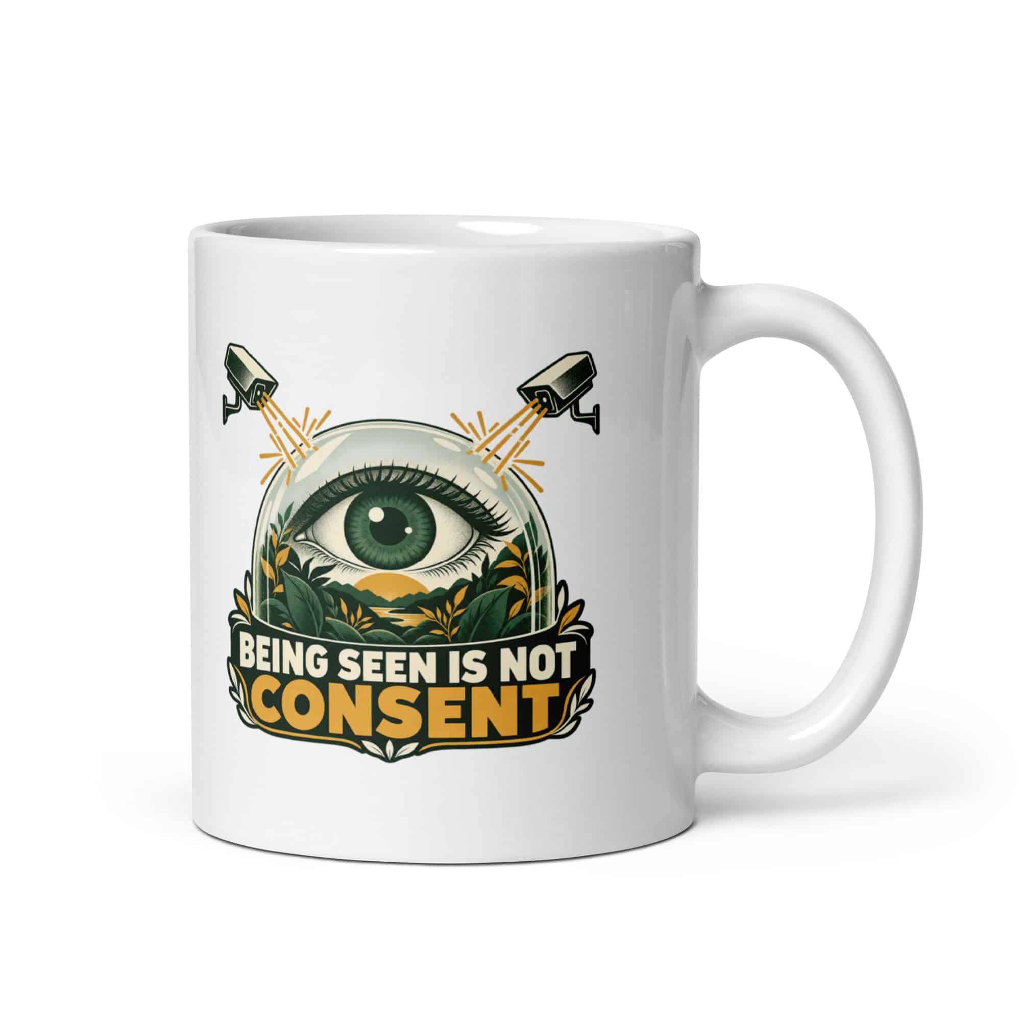 White Ceramic Coffee Mug: Being seen is not consent