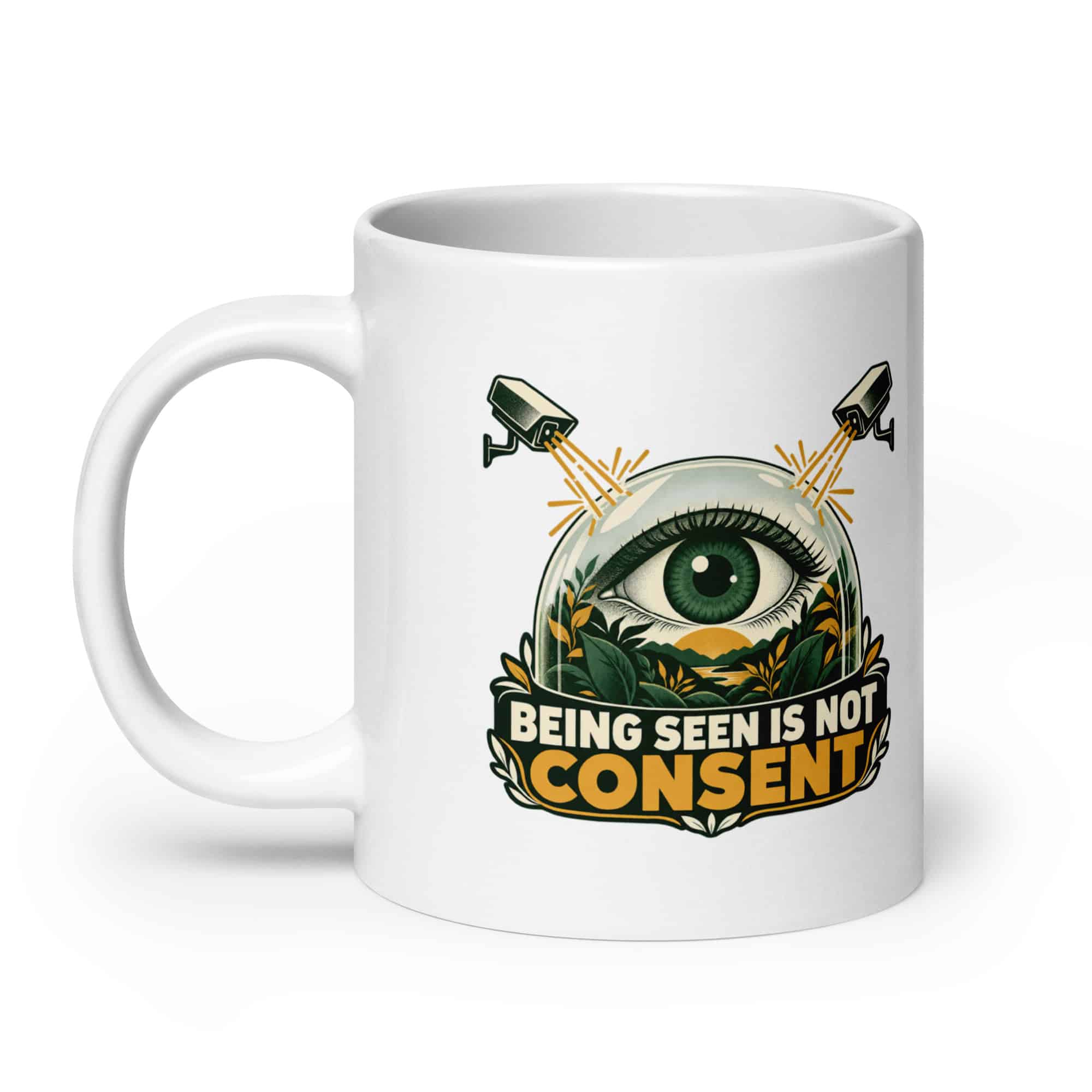 White Ceramic Coffee Mug: Being seen is not consent