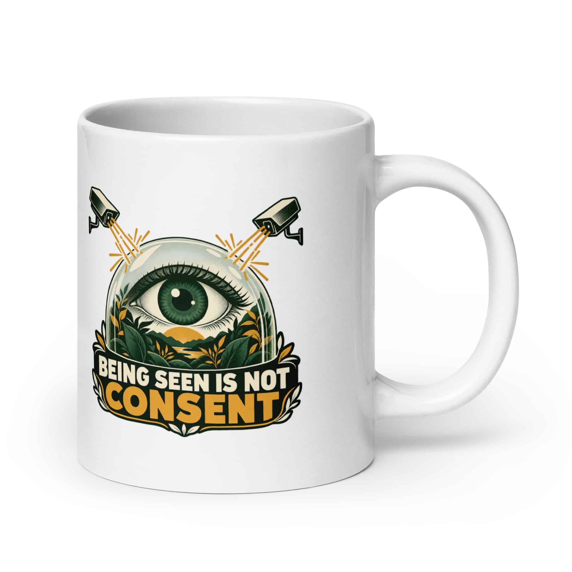 White Ceramic Coffee Mug: Being seen is not consent