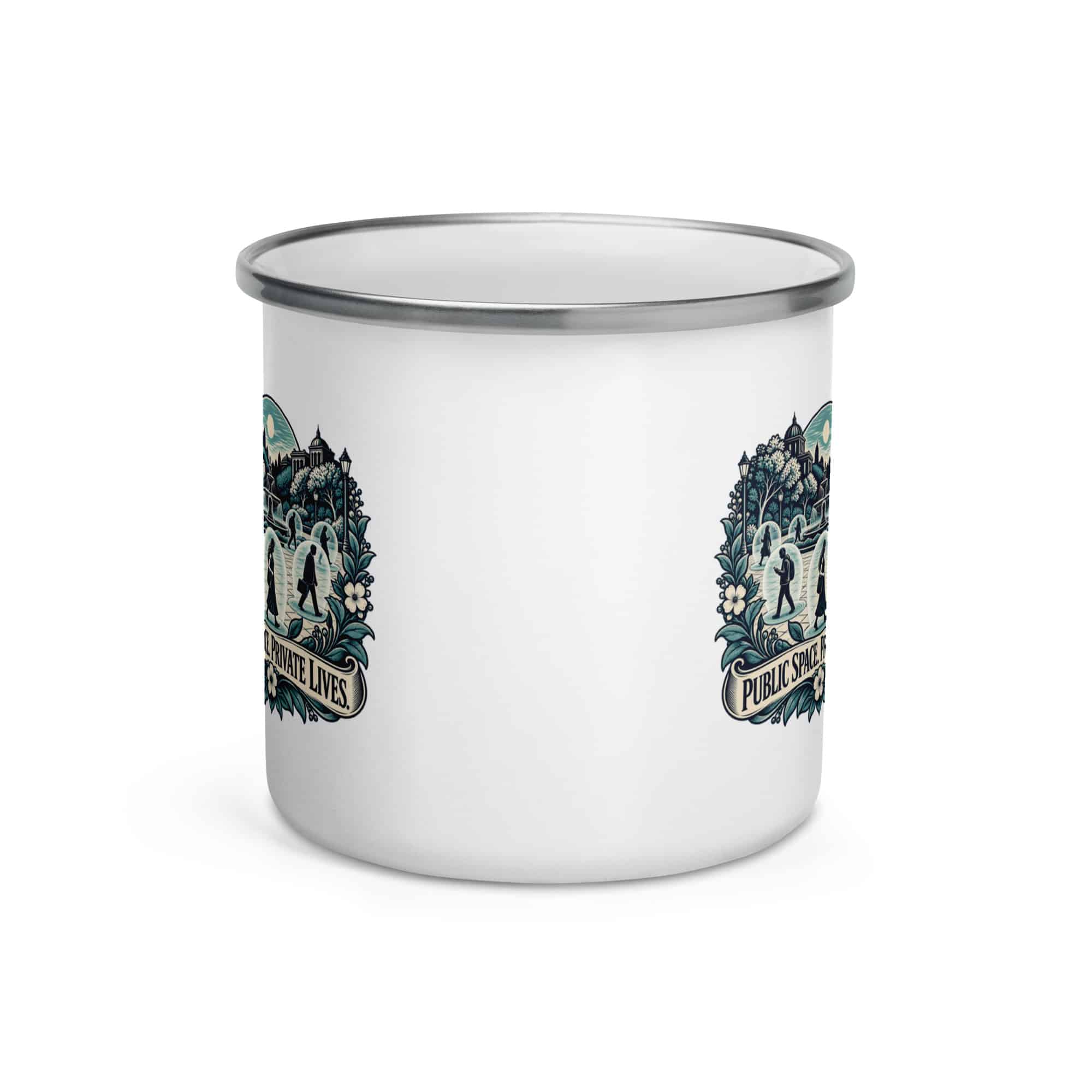 Enamel Camp Mug: Public space. Private lives.