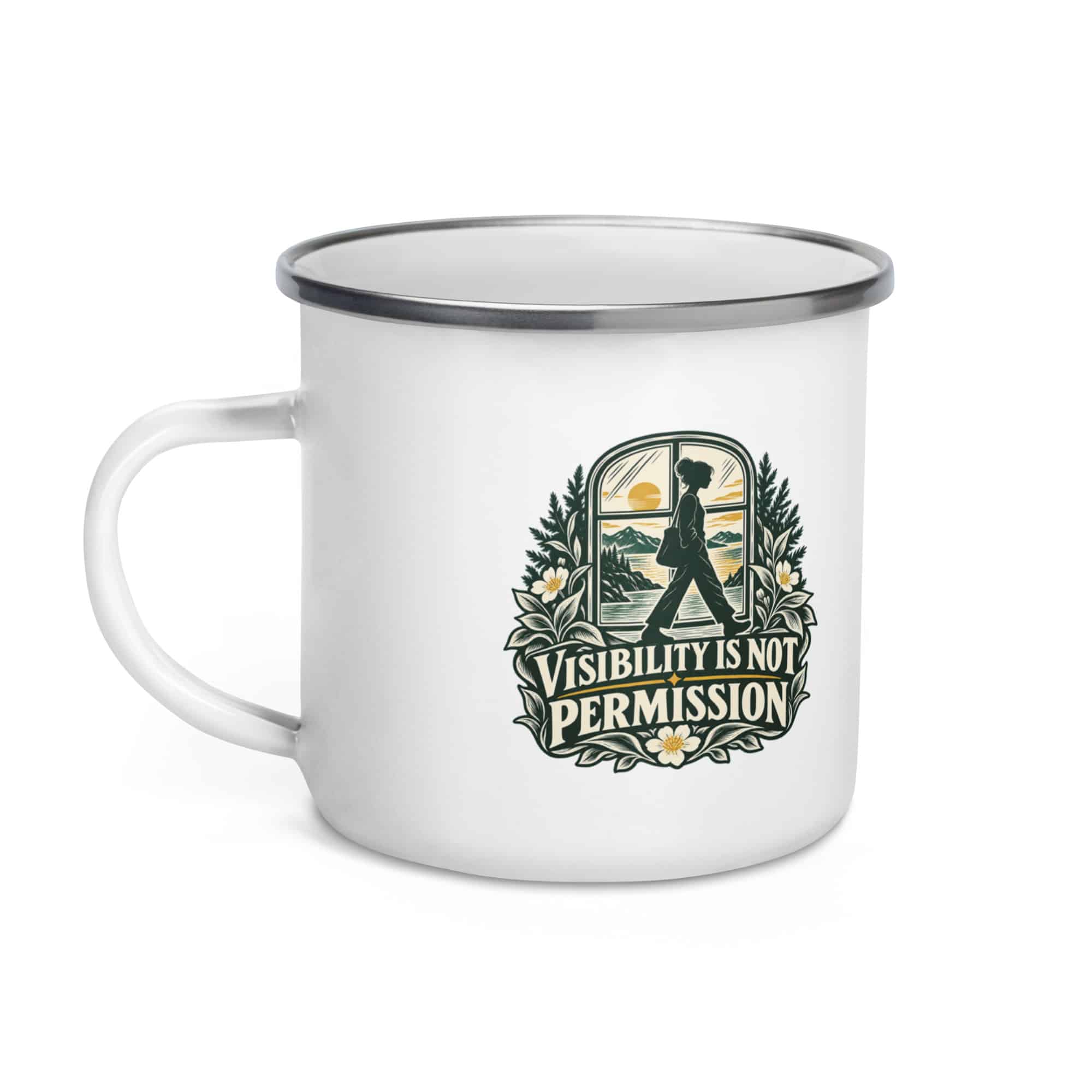 Enamel Camp Mug: Visibility is not permission