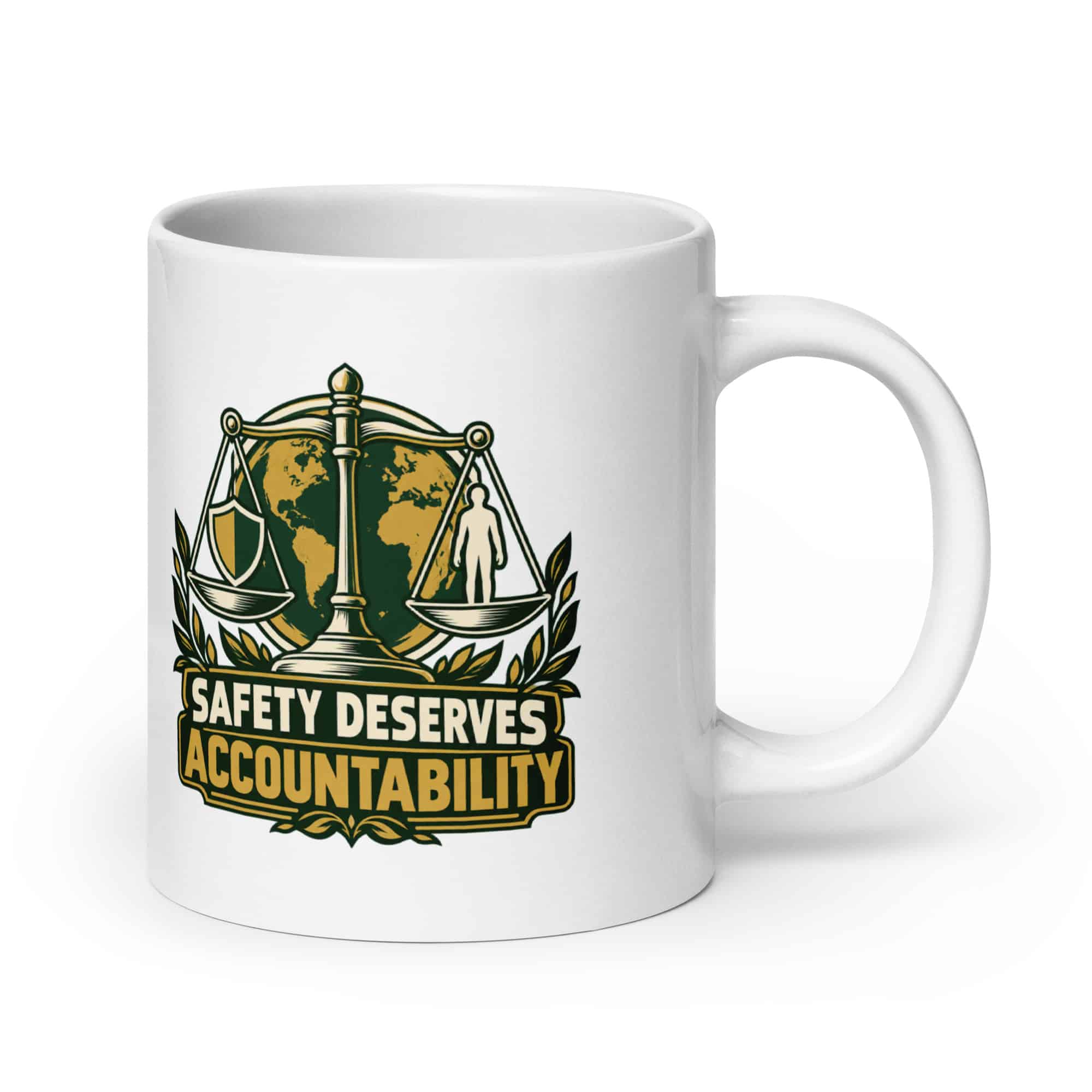 White Ceramic Coffee Mug: Safety deserves accountability