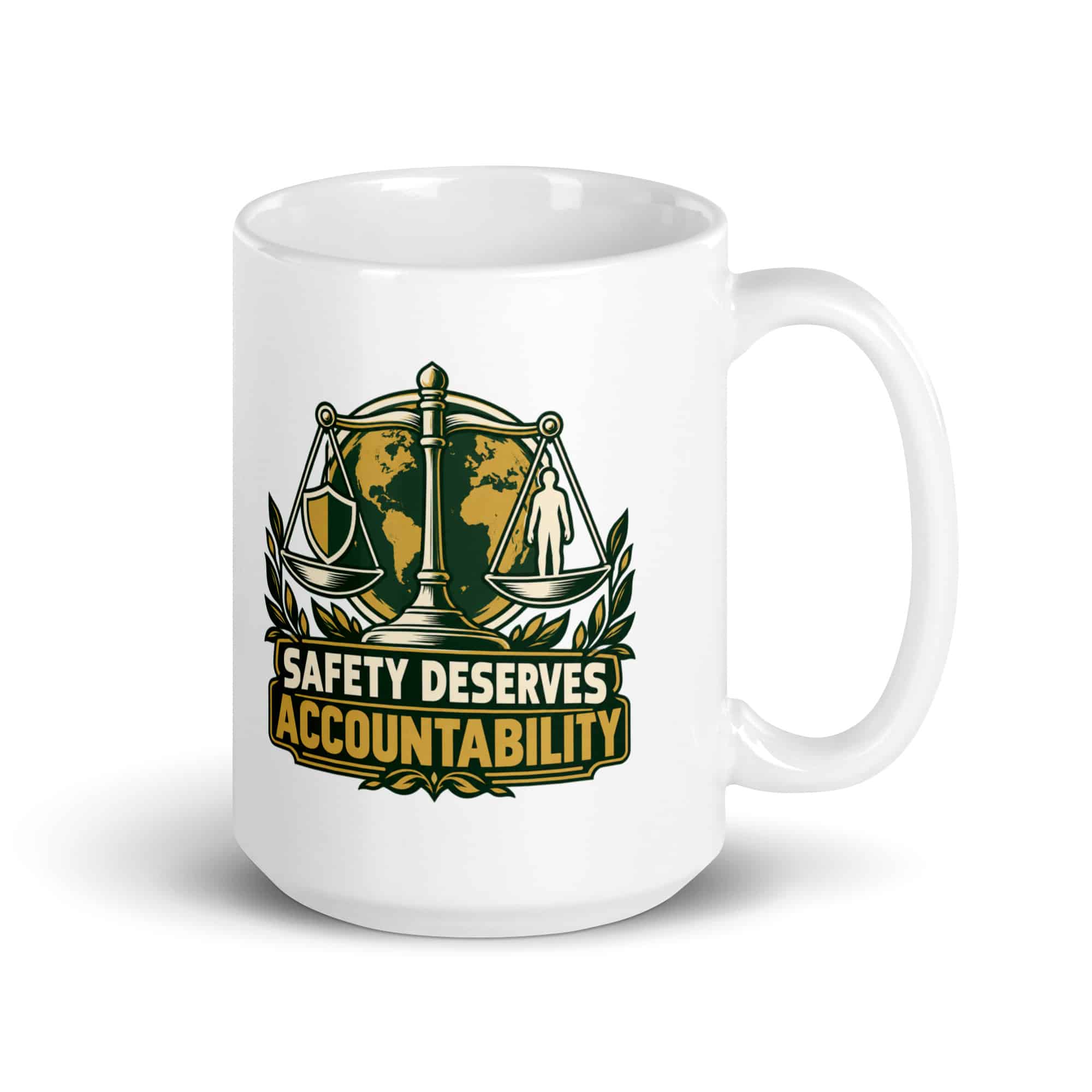 White Ceramic Coffee Mug: Safety deserves accountability