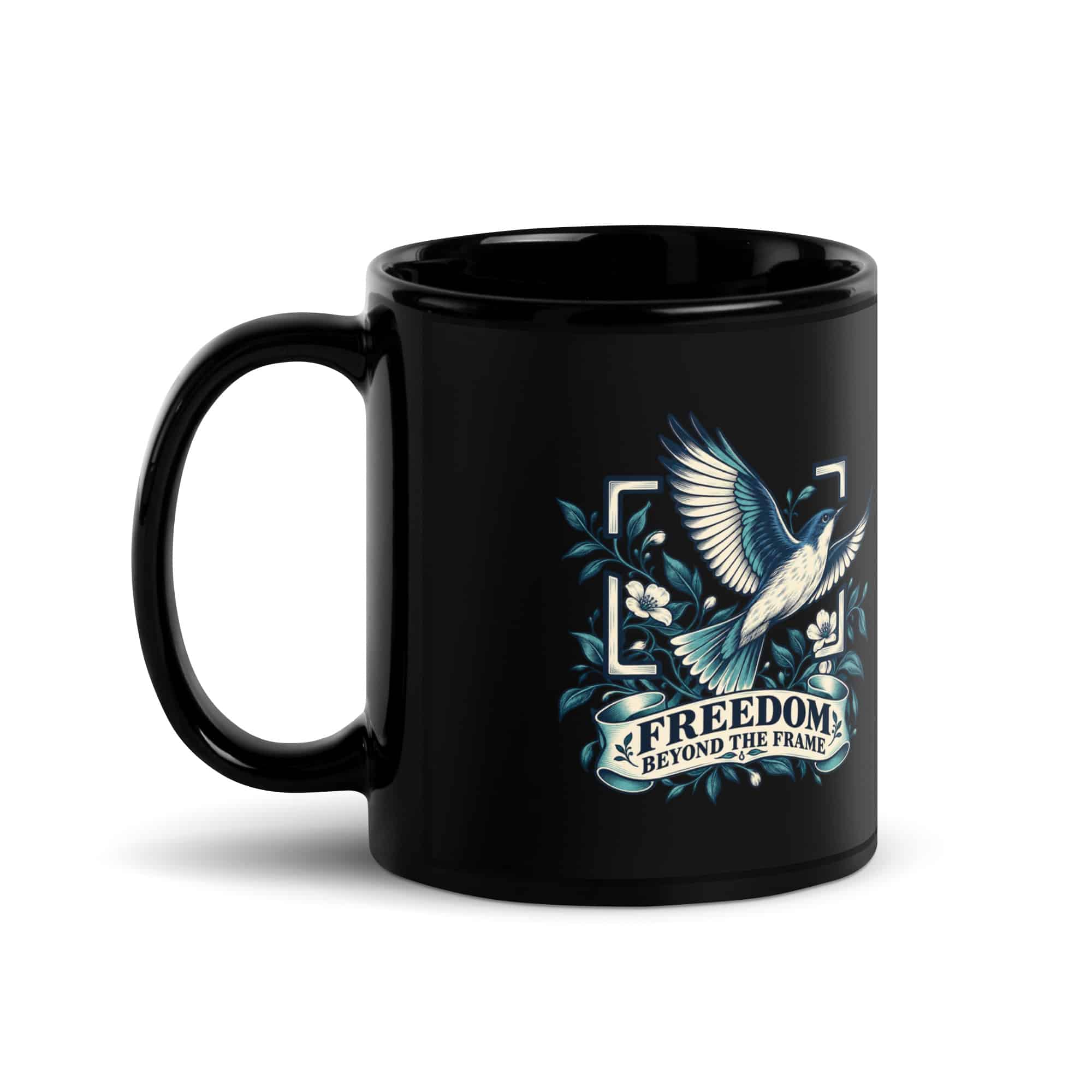 Black Glossy Coffee Mug: Freedom beyond the frame