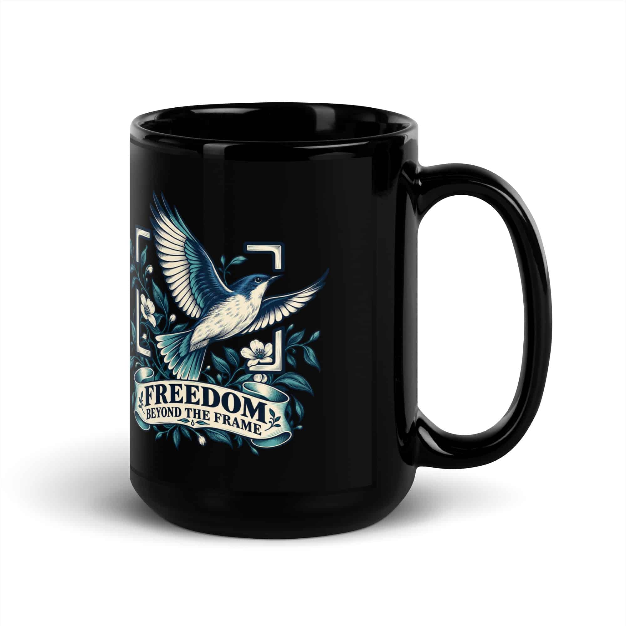 Black Glossy Coffee Mug: Freedom beyond the frame