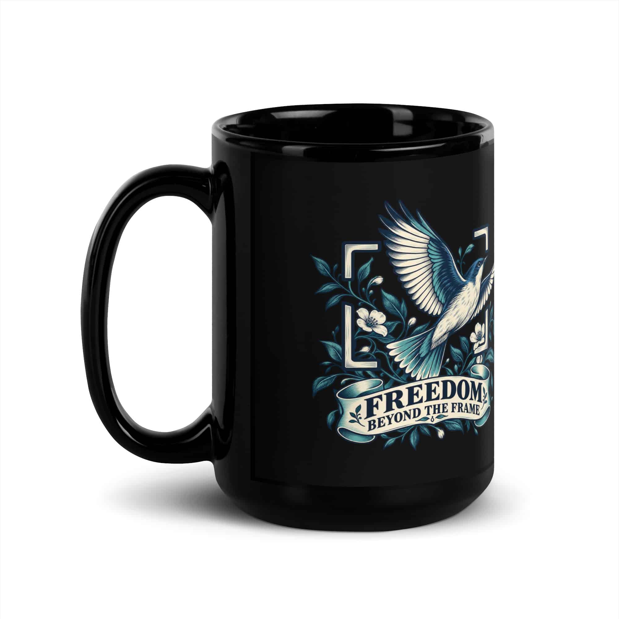 Black Glossy Coffee Mug: Freedom beyond the frame