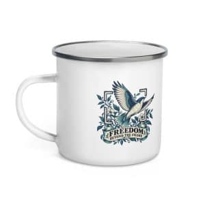 Enamel Camp Mug: Freedom beyond the frame - 12 oz - Left