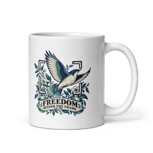 White Ceramic Coffee Mug: Freedom beyond the frame - 11 oz - Main