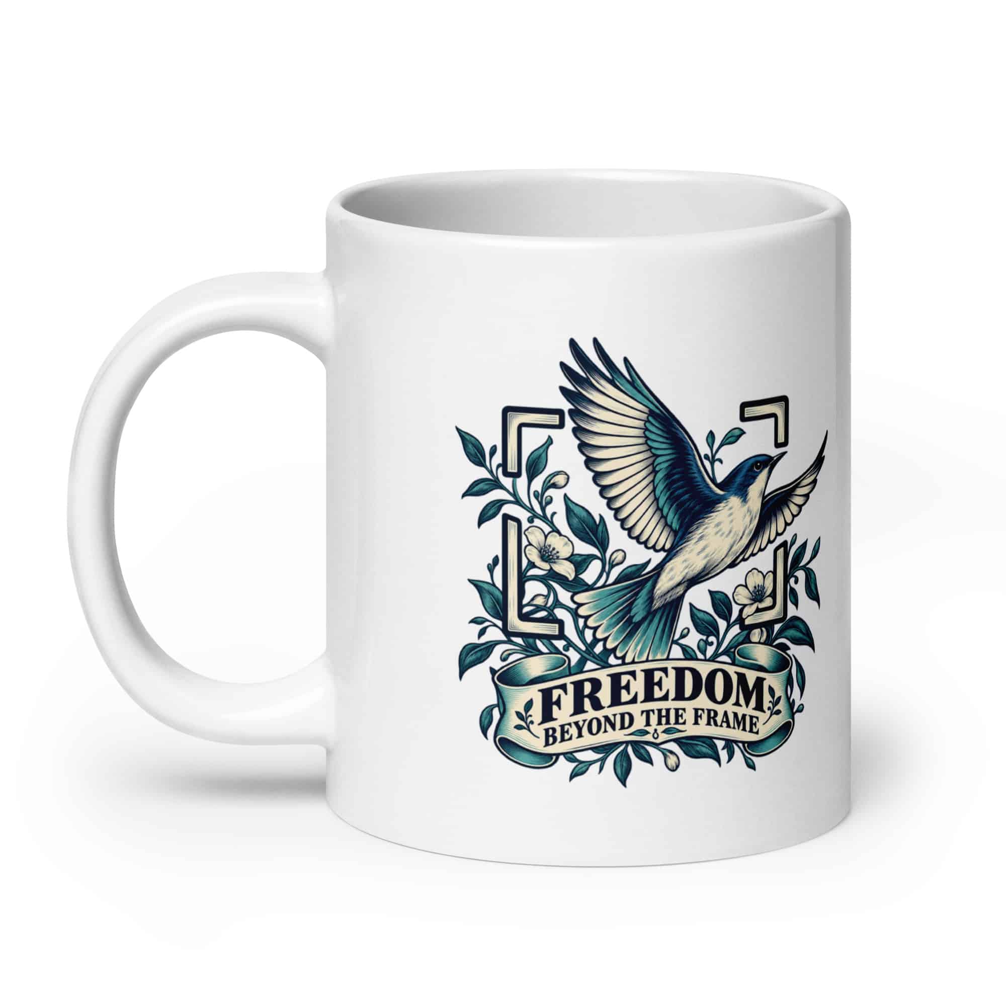 White Ceramic Coffee Mug: Freedom beyond the frame