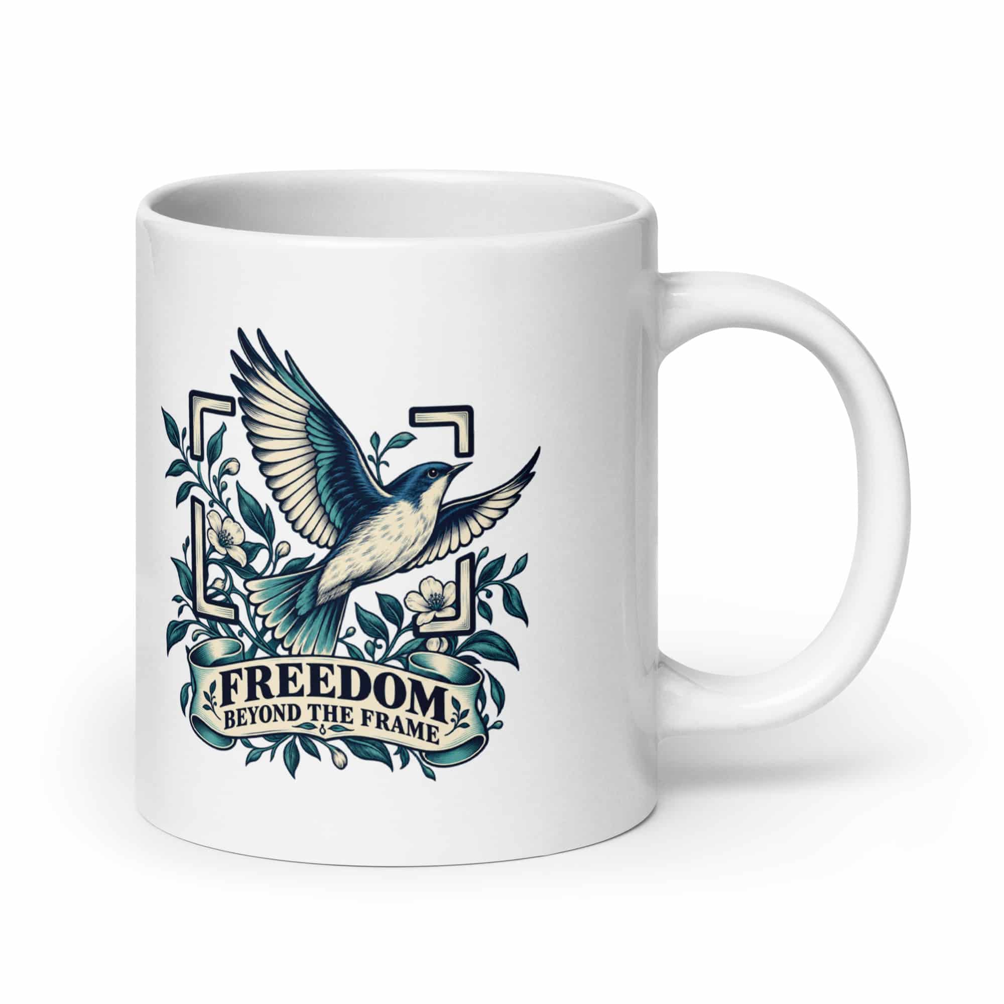 White Ceramic Coffee Mug: Freedom beyond the frame