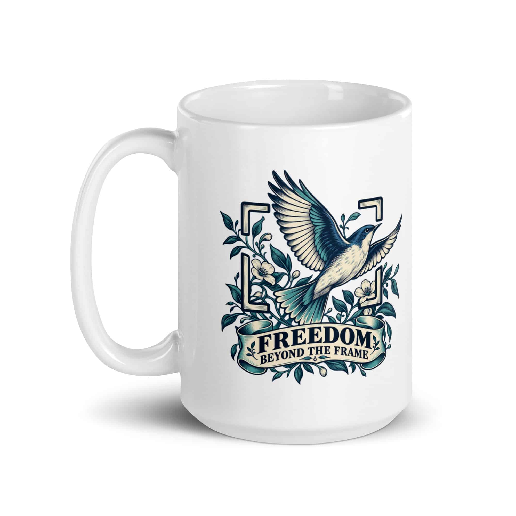 White Ceramic Coffee Mug: Freedom beyond the frame