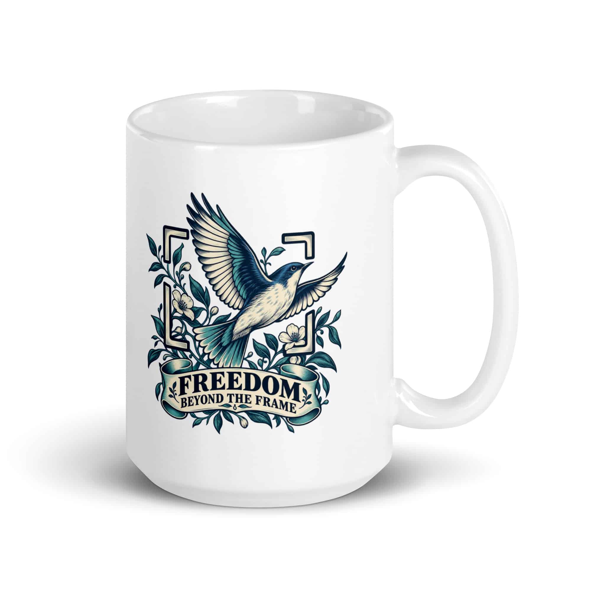 White Ceramic Coffee Mug: Freedom beyond the frame