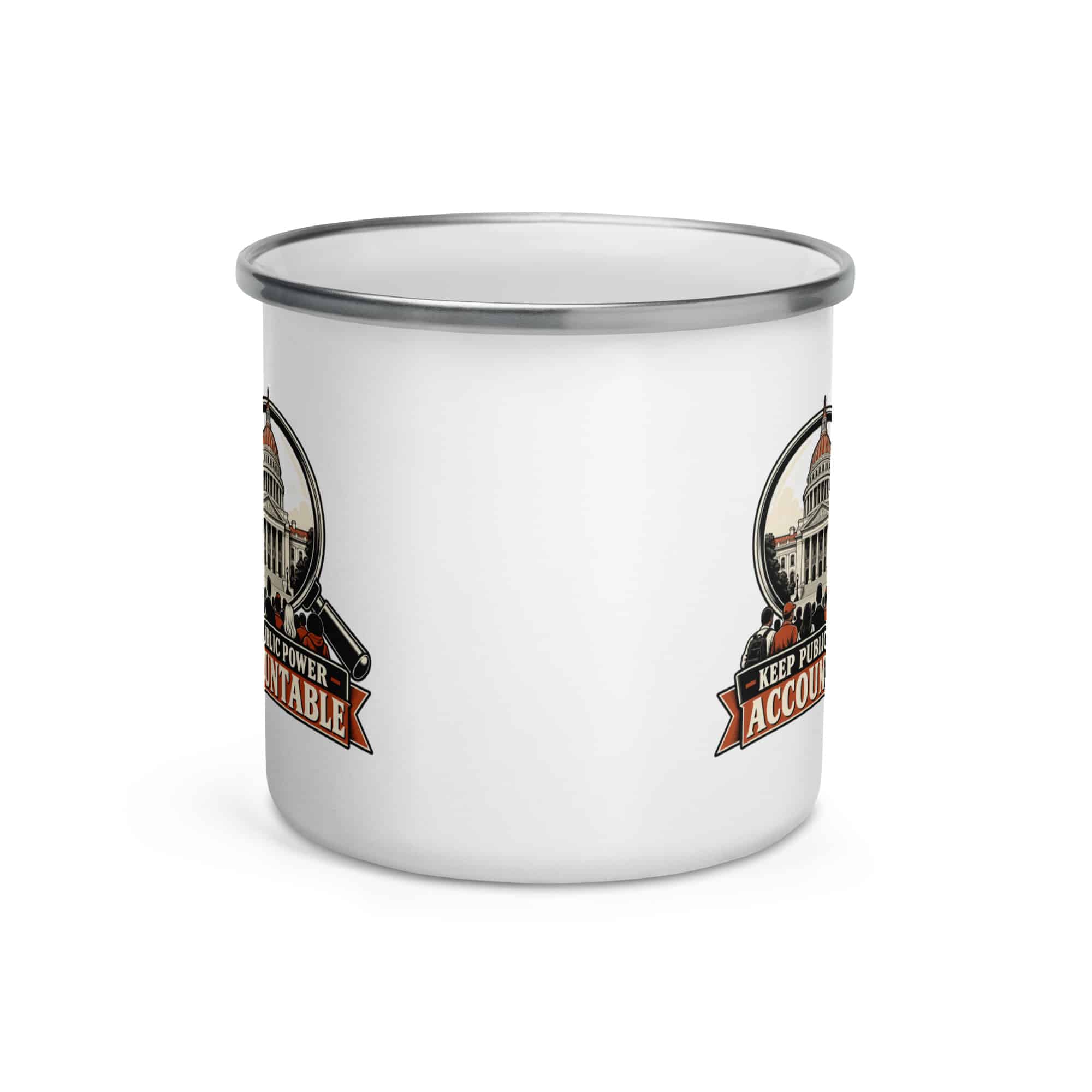 Enamel Camp Mug: Keep public power accountable