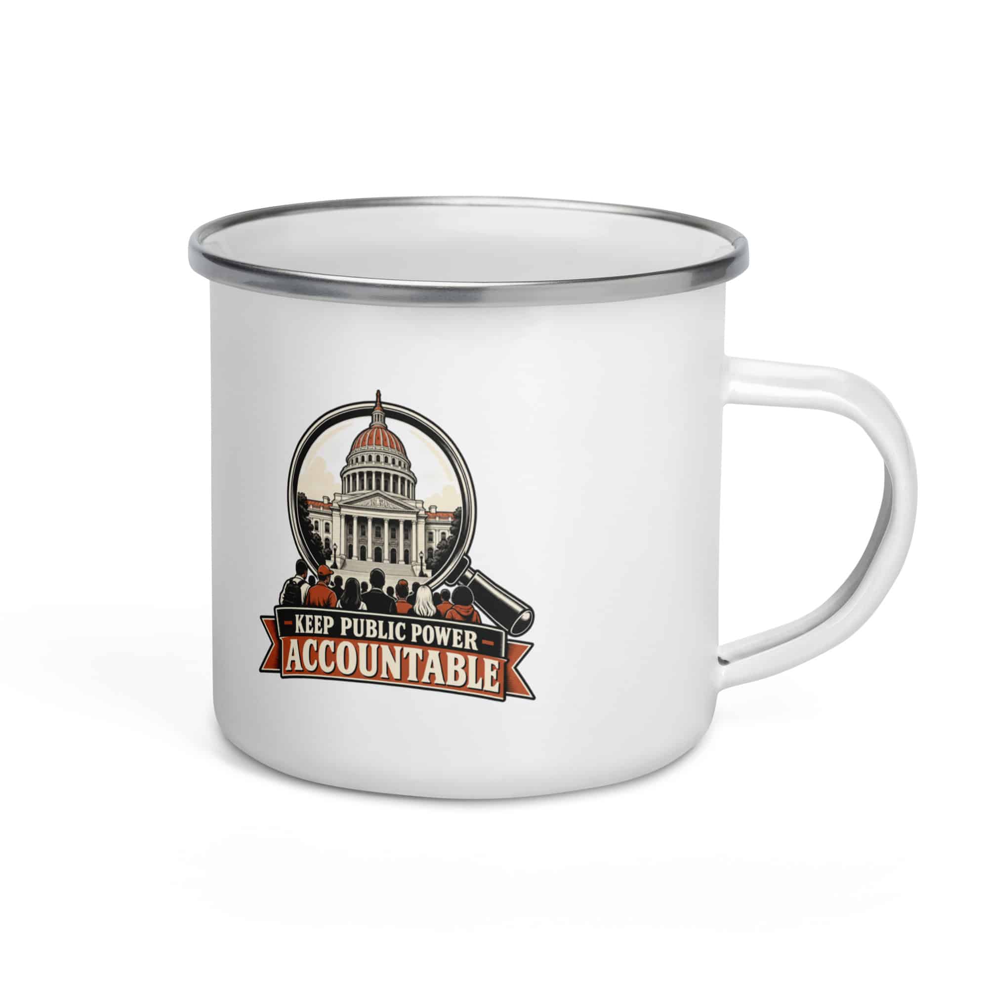 Enamel Camp Mug: Keep public power accountable
