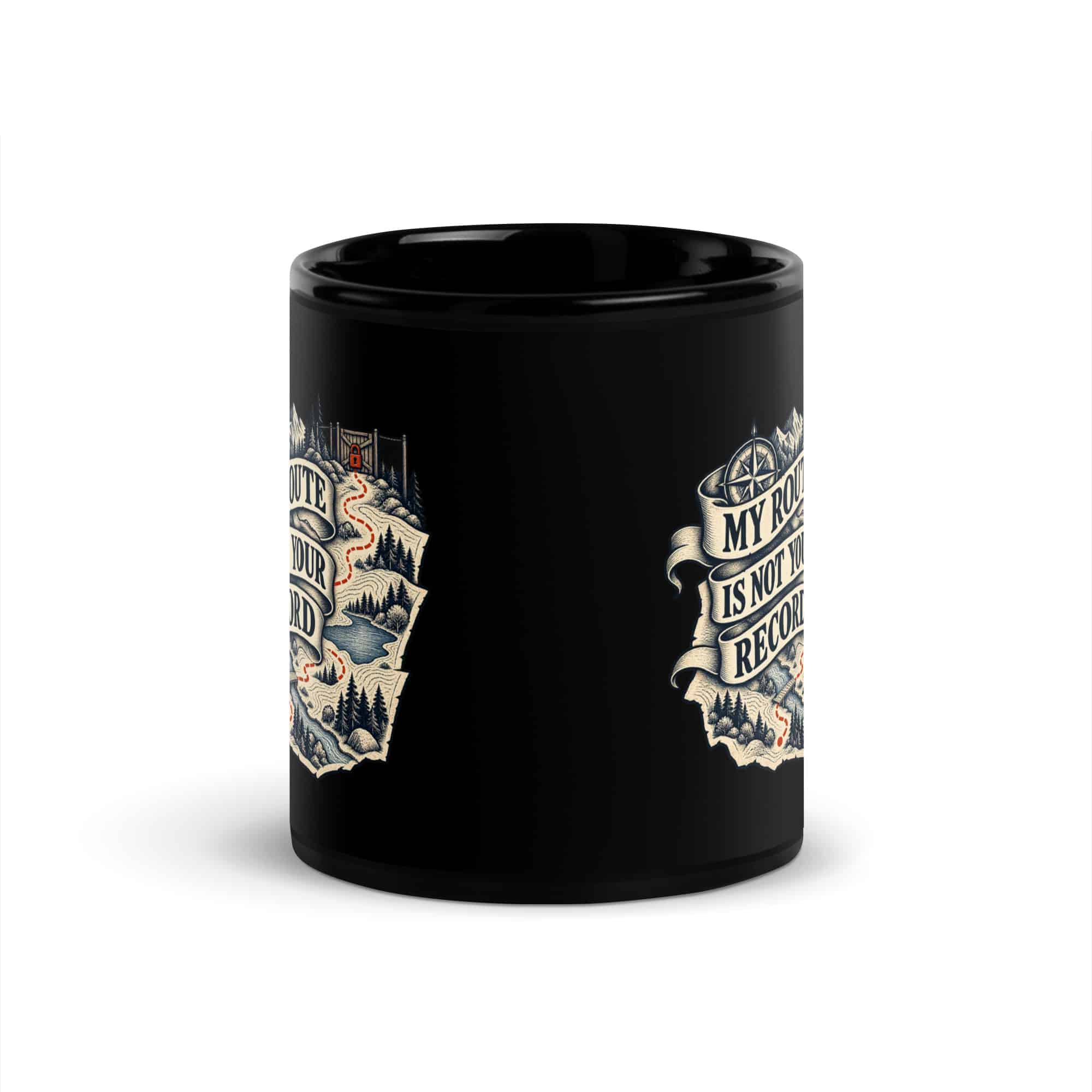 Black Glossy Coffee Mug: My route is not your record