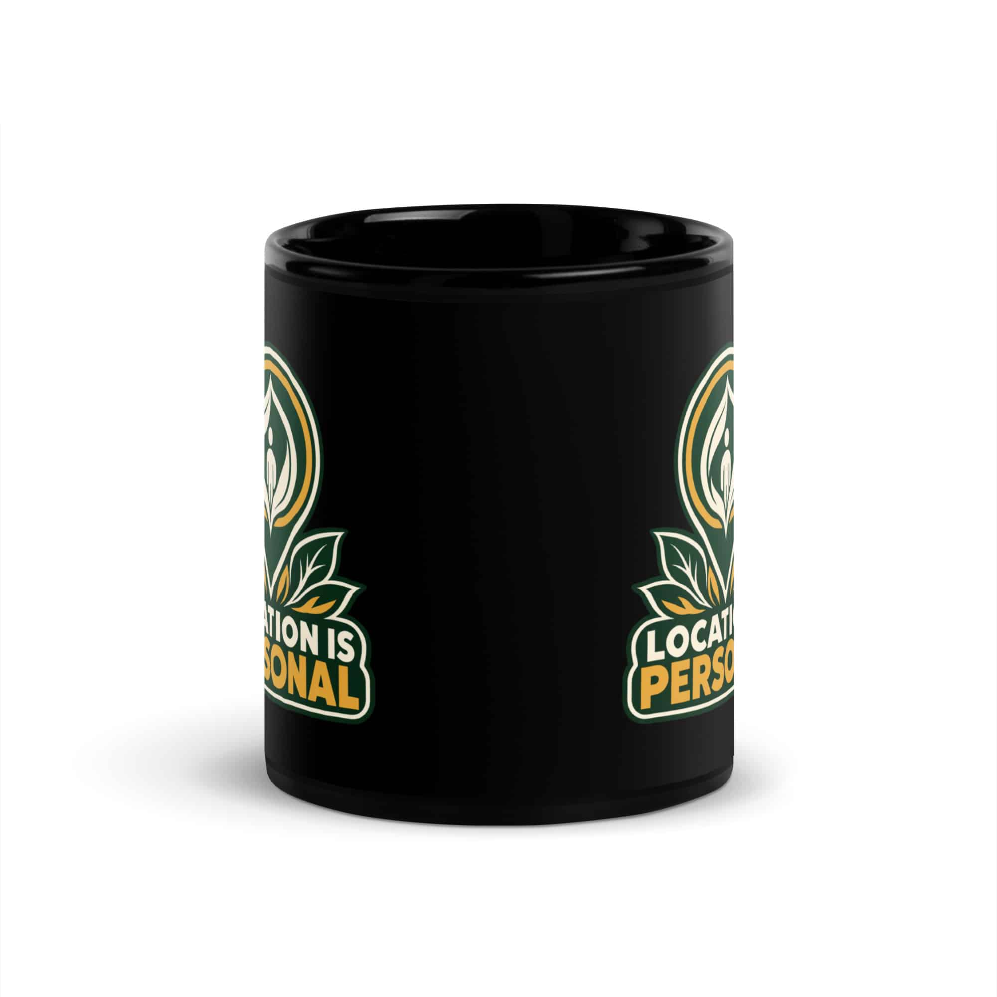 Black Glossy Coffee Mug: Location is personal