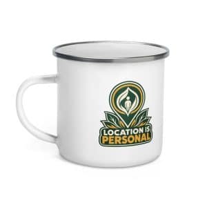 Enamel Camp Mug: Location is personal - 12 oz - Left