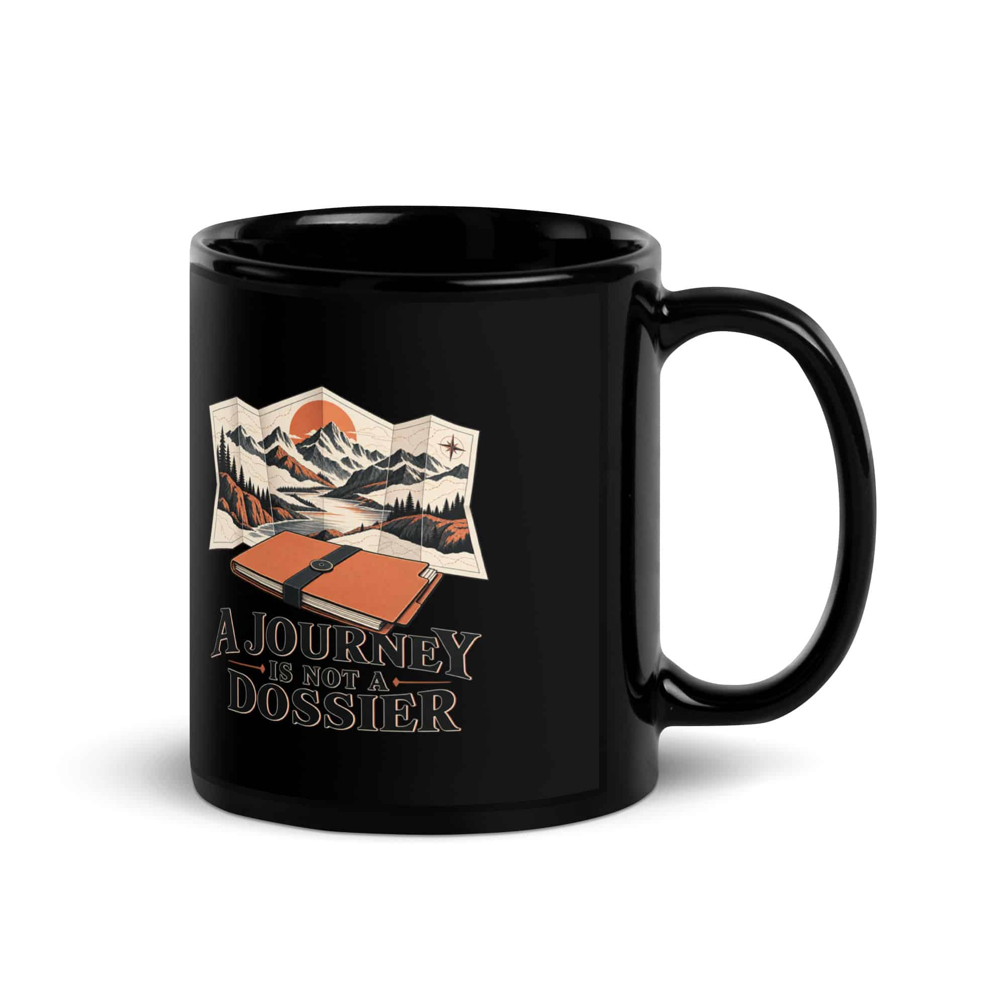 Black Glossy Coffee Mug: A journey is not a dossier