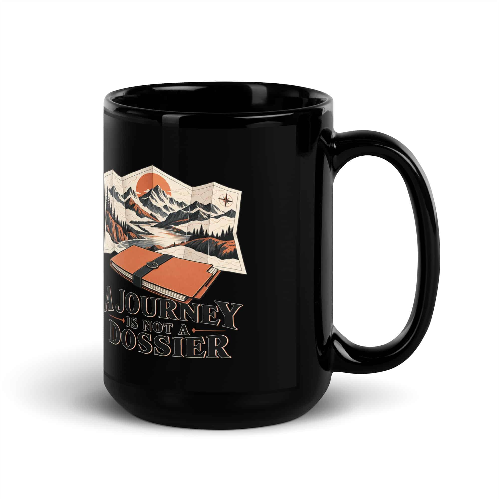 Black Glossy Coffee Mug: A journey is not a dossier