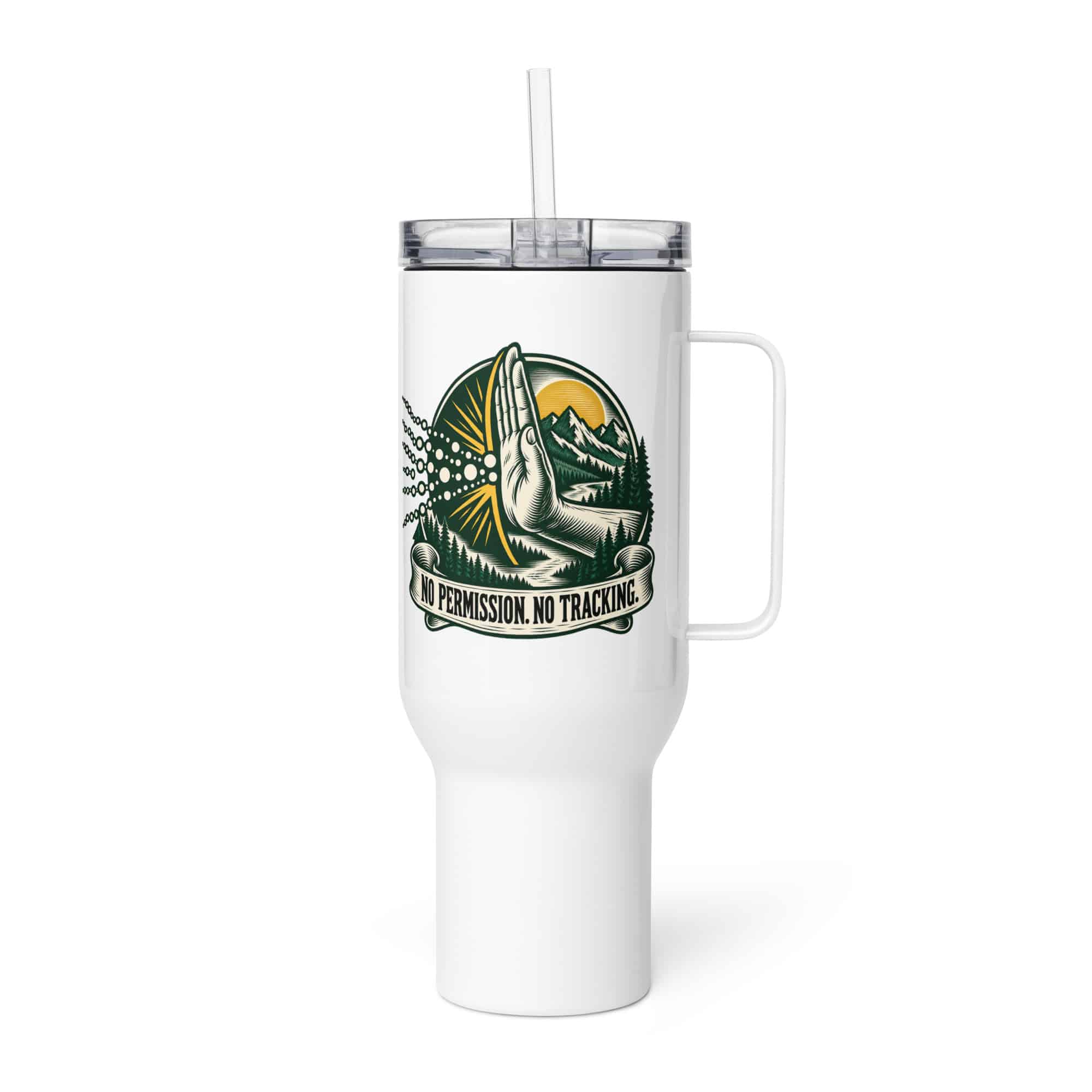 Travel Mug: No permission. No tracking.