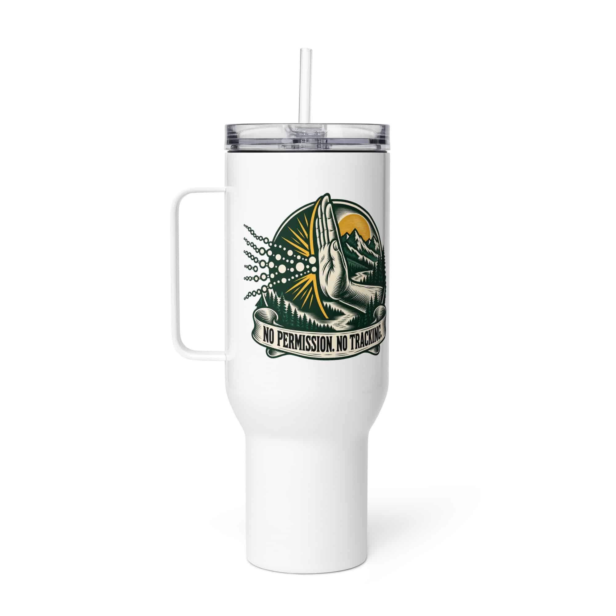Travel Mug: No permission. No tracking.