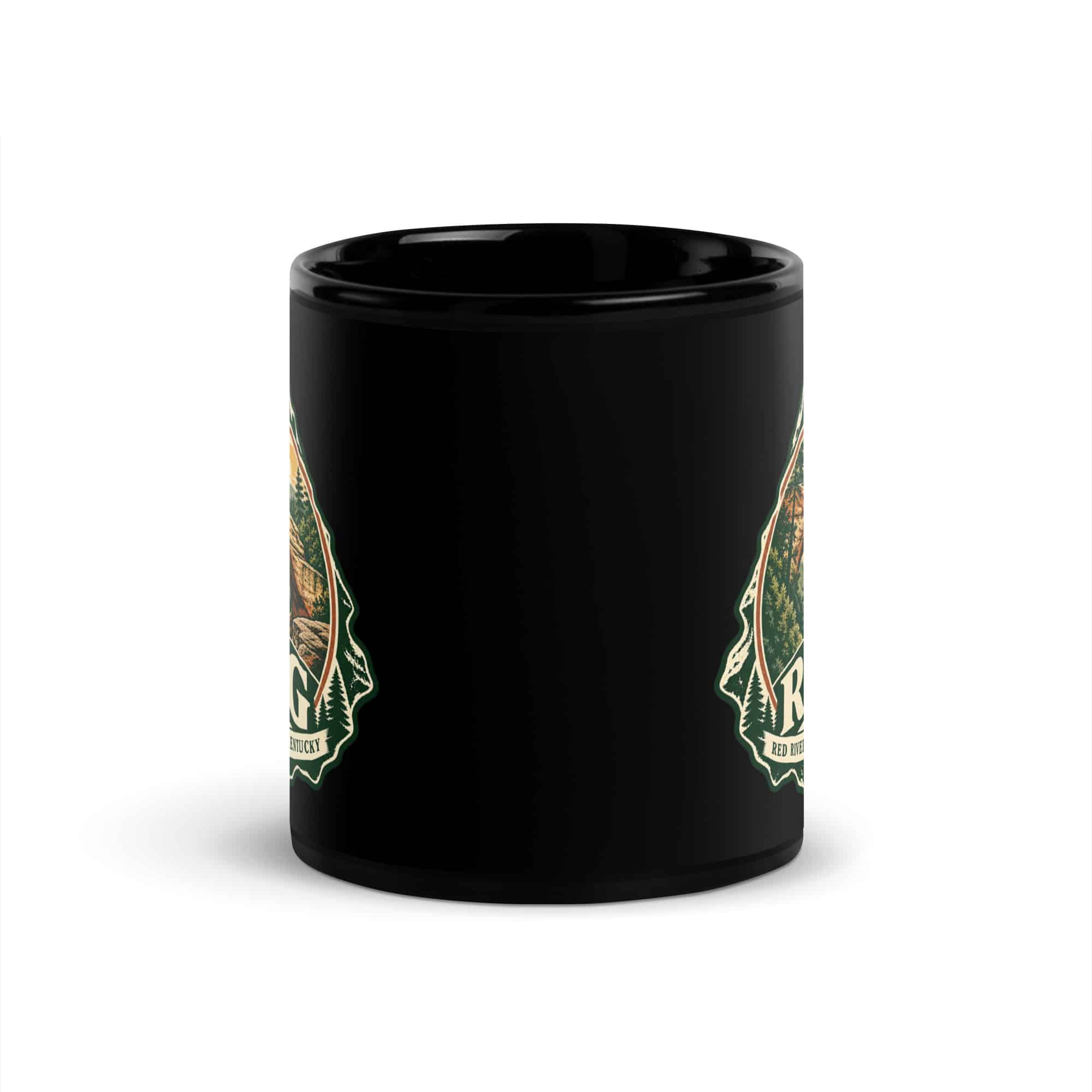 Red River Gorge Black Coffee Mug: RRG, Vintage Round Badge