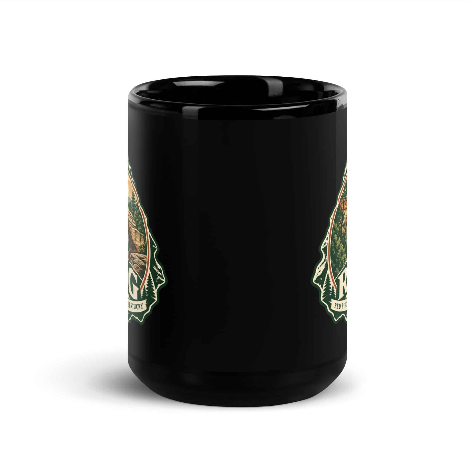 Red River Gorge Black Coffee Mug: RRG, Vintage Round Badge