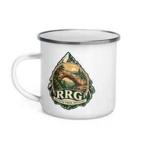 Red River Gorge Enamel Camp Mug: RRG, Vintage Round Badge - 12 oz - Left