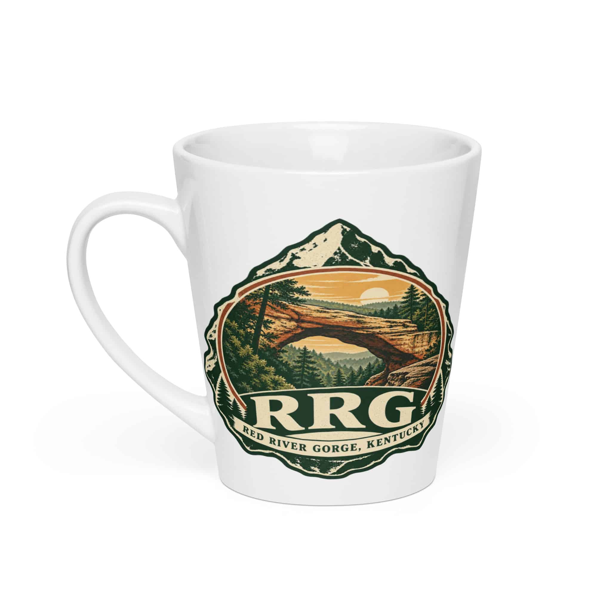 Red River Gorge Latte Mug: RRG, Vintage Round Badge