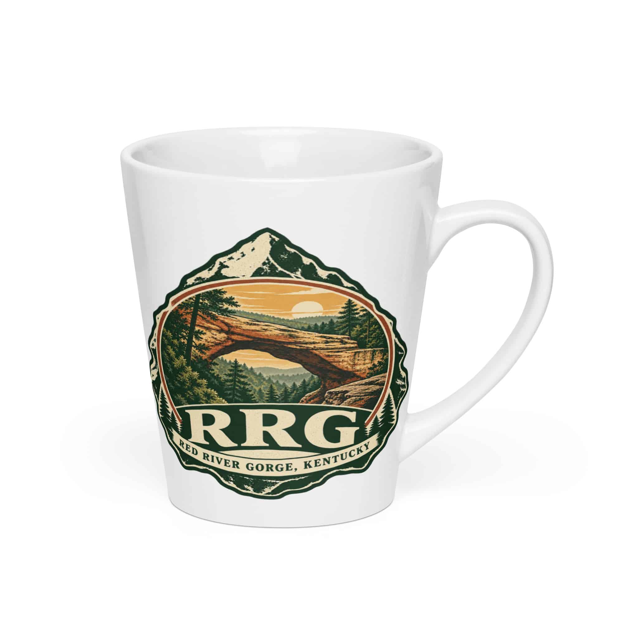 Red River Gorge Latte Mug: RRG, Vintage Round Badge