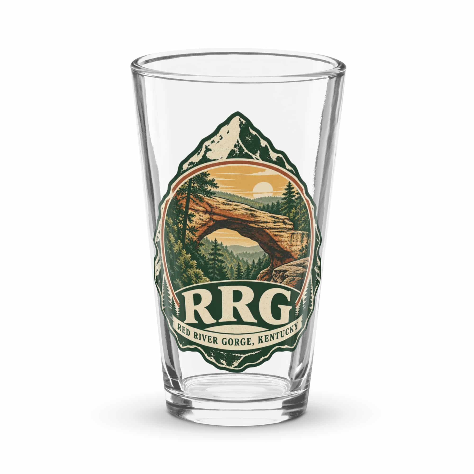 Red River Gorge Pint Glass: RRG, Vintage Round Badge