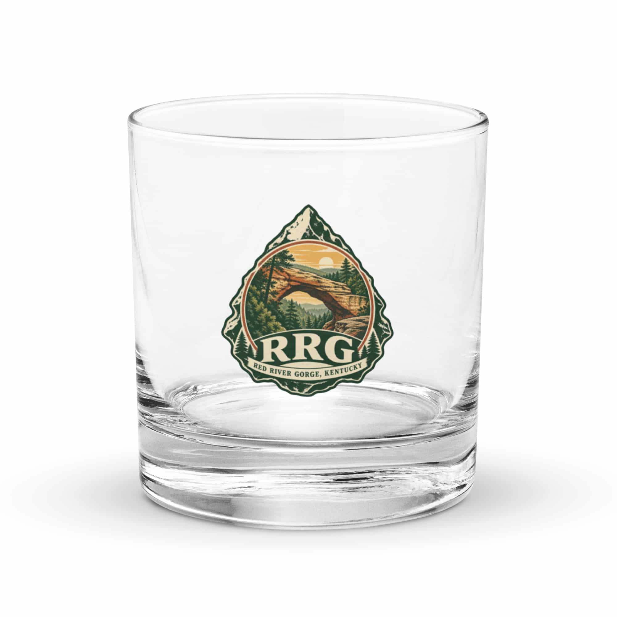 Red River Gorge Rocks Glass: RRG, Vintage Round Badge