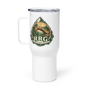 Red River Gorge Travel Mug: RRG, Vintage Round Badge - 25 oz - Main