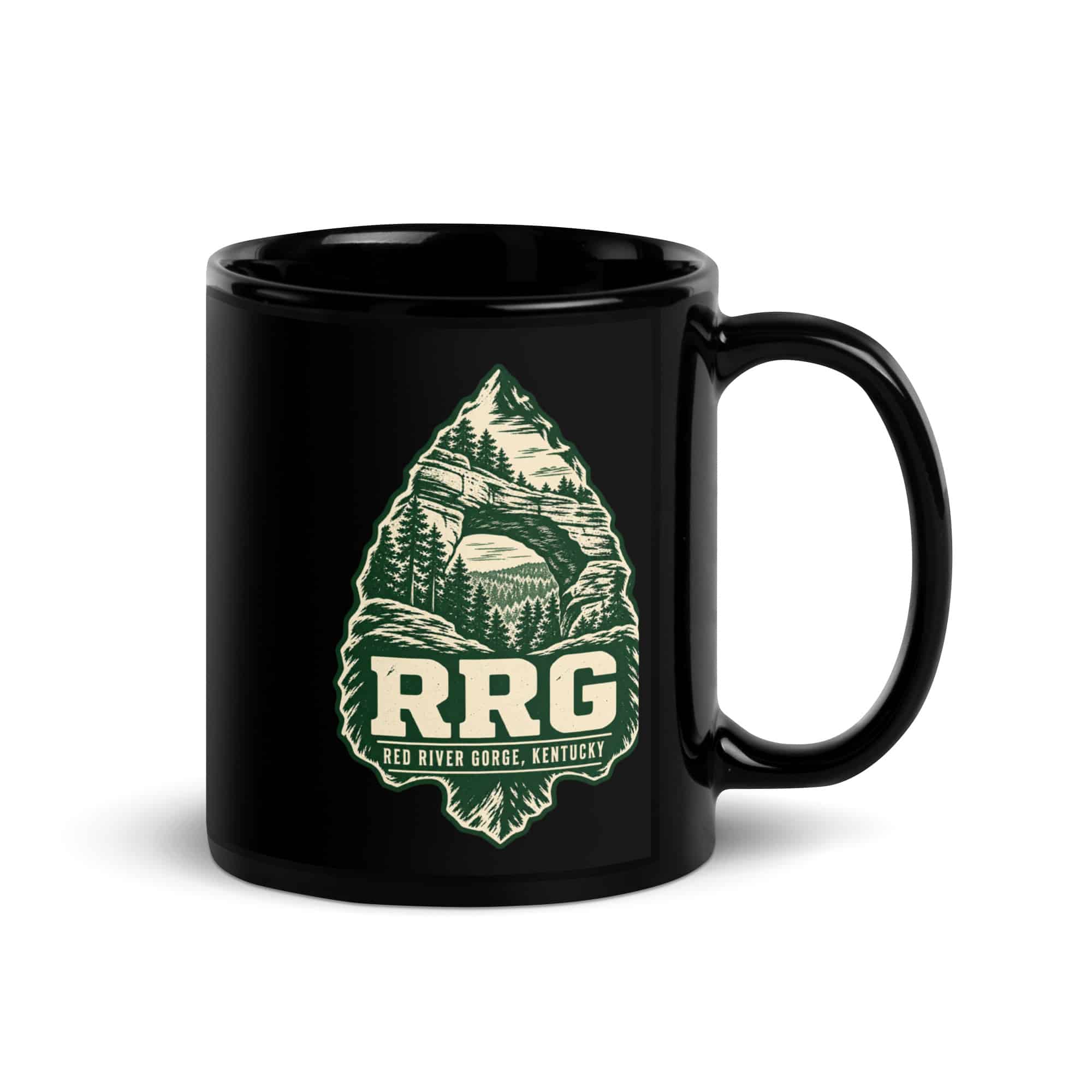 Red River Gorge Black Coffee Mug: RRG, Forest Ink Stamp