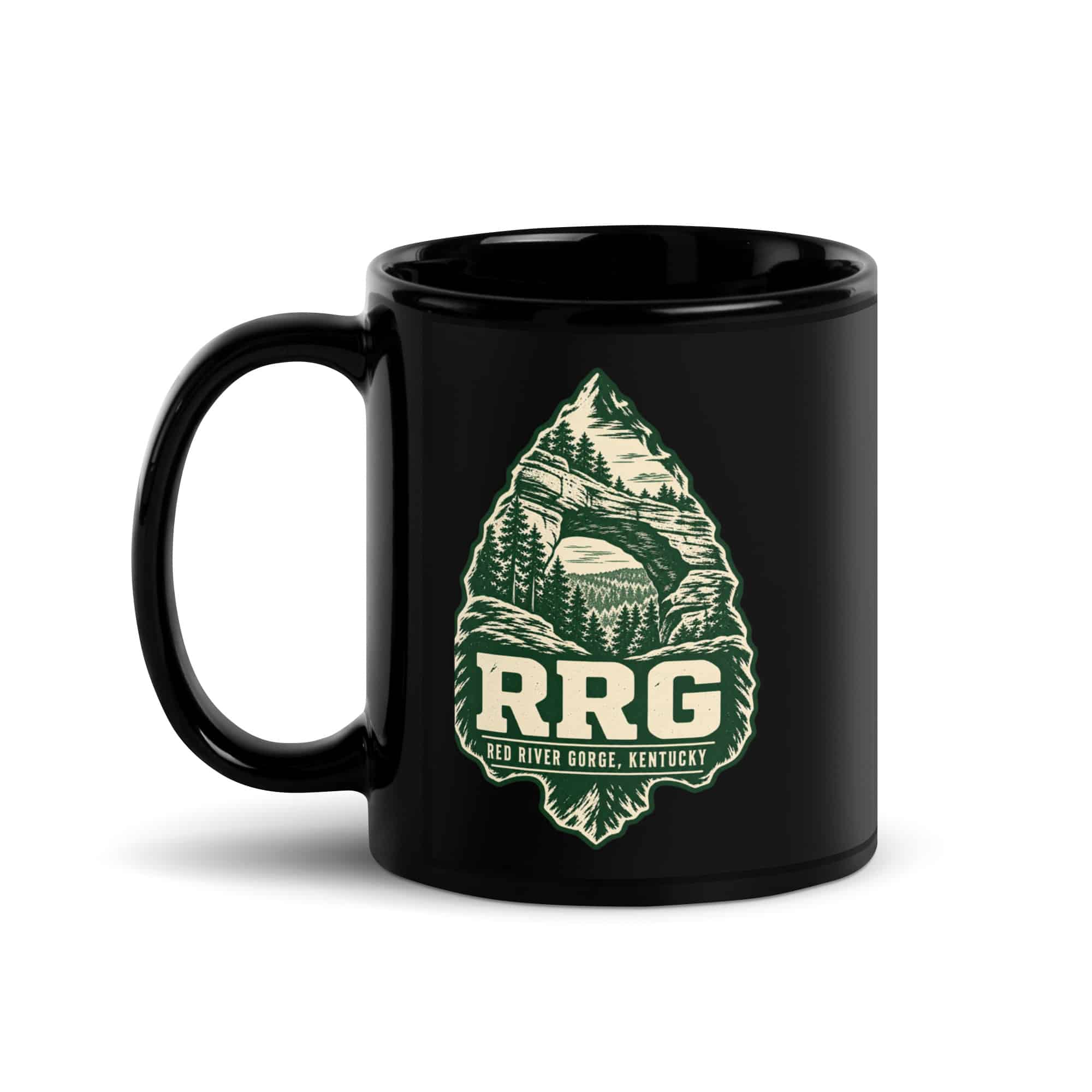 Red River Gorge Black Coffee Mug: RRG, Forest Ink Stamp