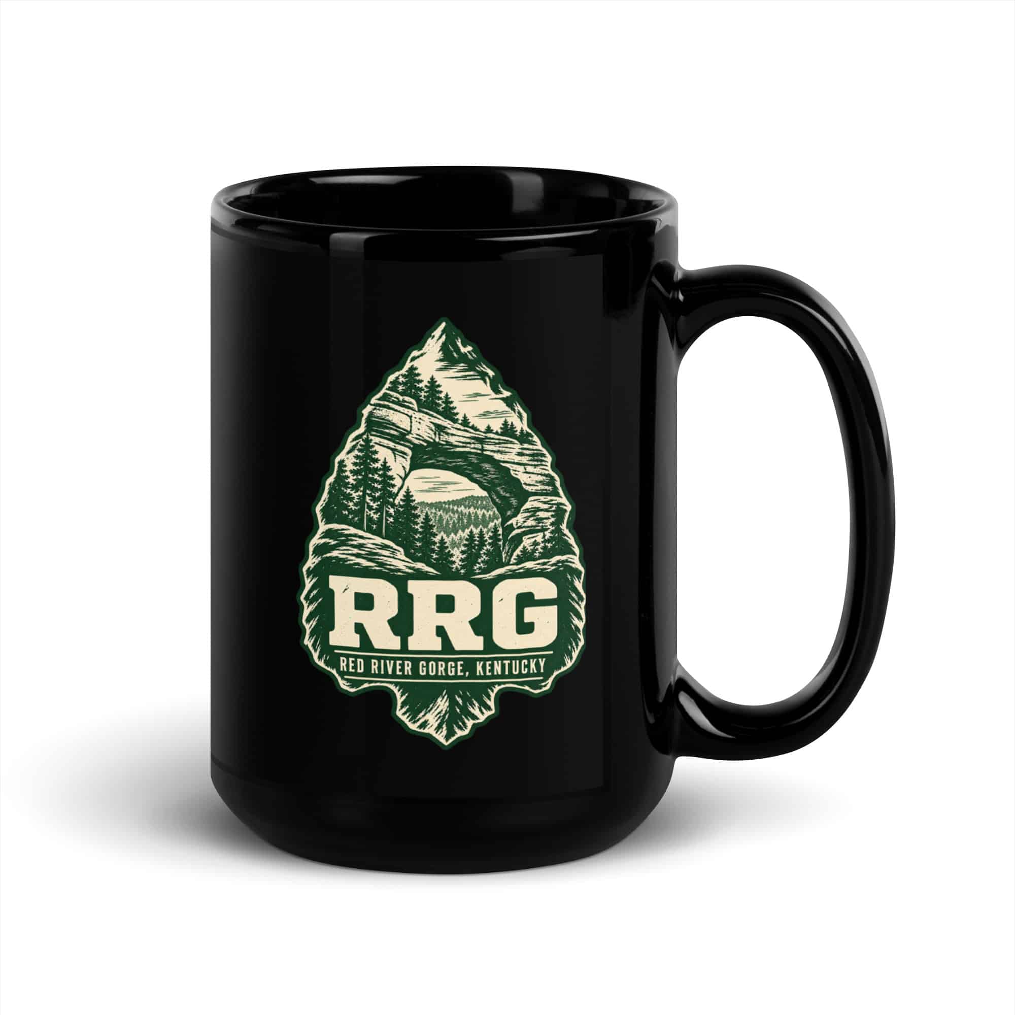 Red River Gorge Black Coffee Mug: RRG, Forest Ink Stamp