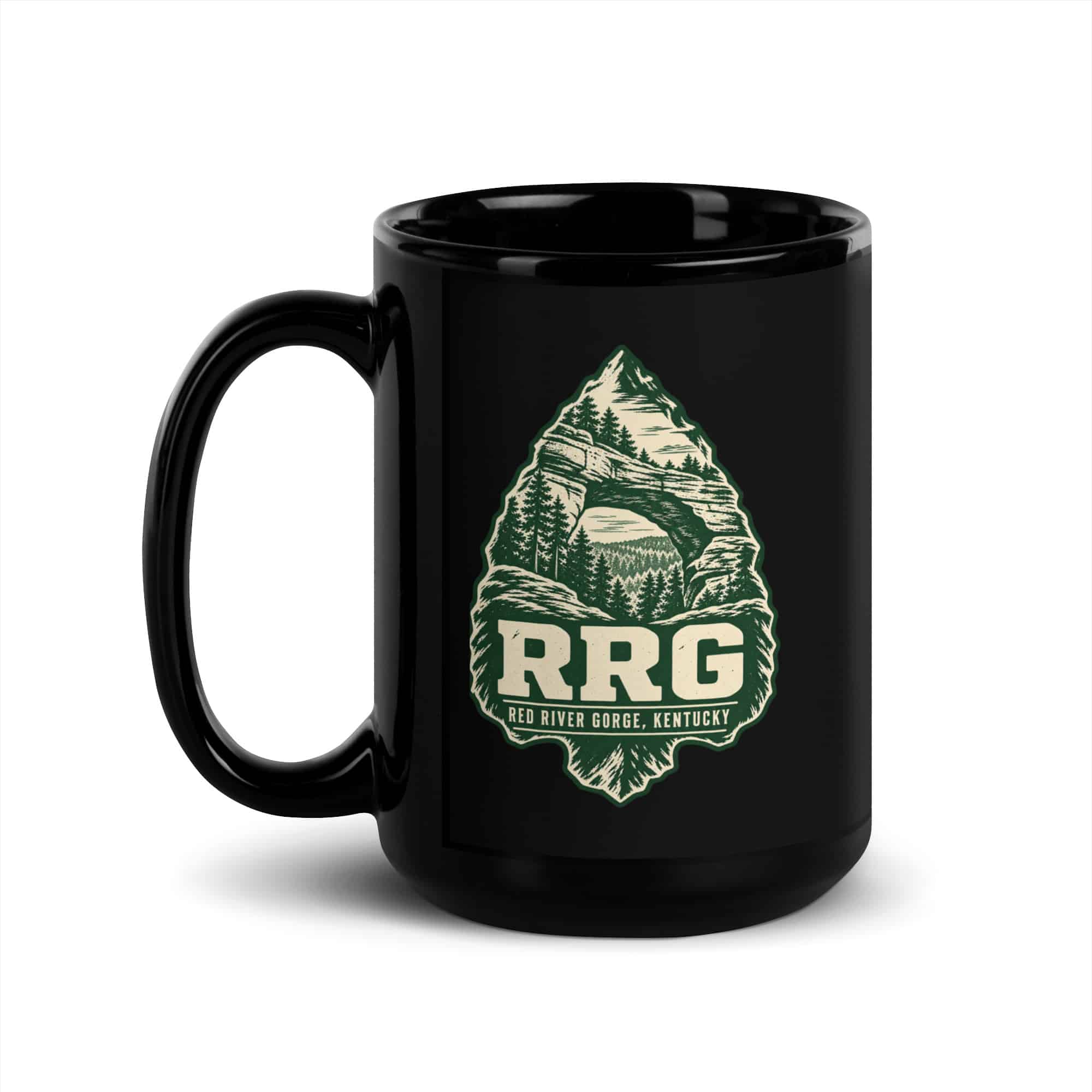 Red River Gorge Black Coffee Mug: RRG, Forest Ink Stamp