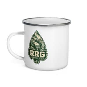 Red River Gorge Enamel Camp Mug: RRG, Forest Ink Stamp - 12 oz - Left