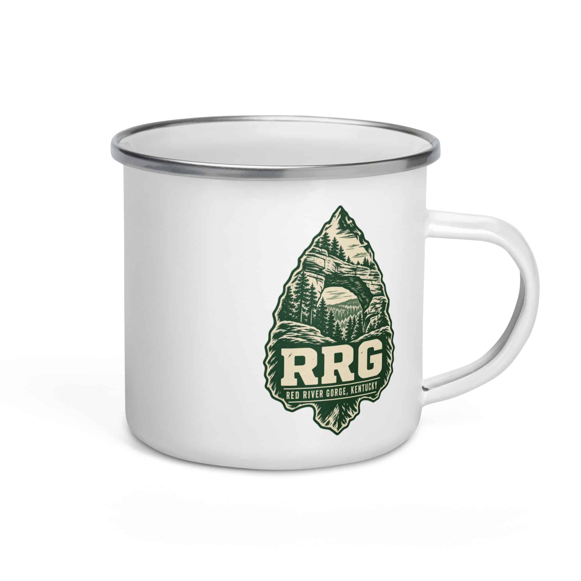 Red River Gorge Enamel Camp Mug: RRG, Forest Ink Stamp