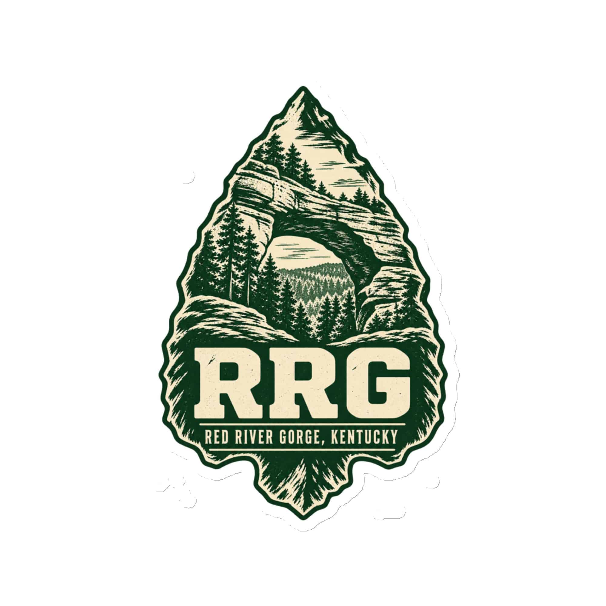 Red River Gorge Die-Cut Magnet: RRG, Forest Ink Stamp