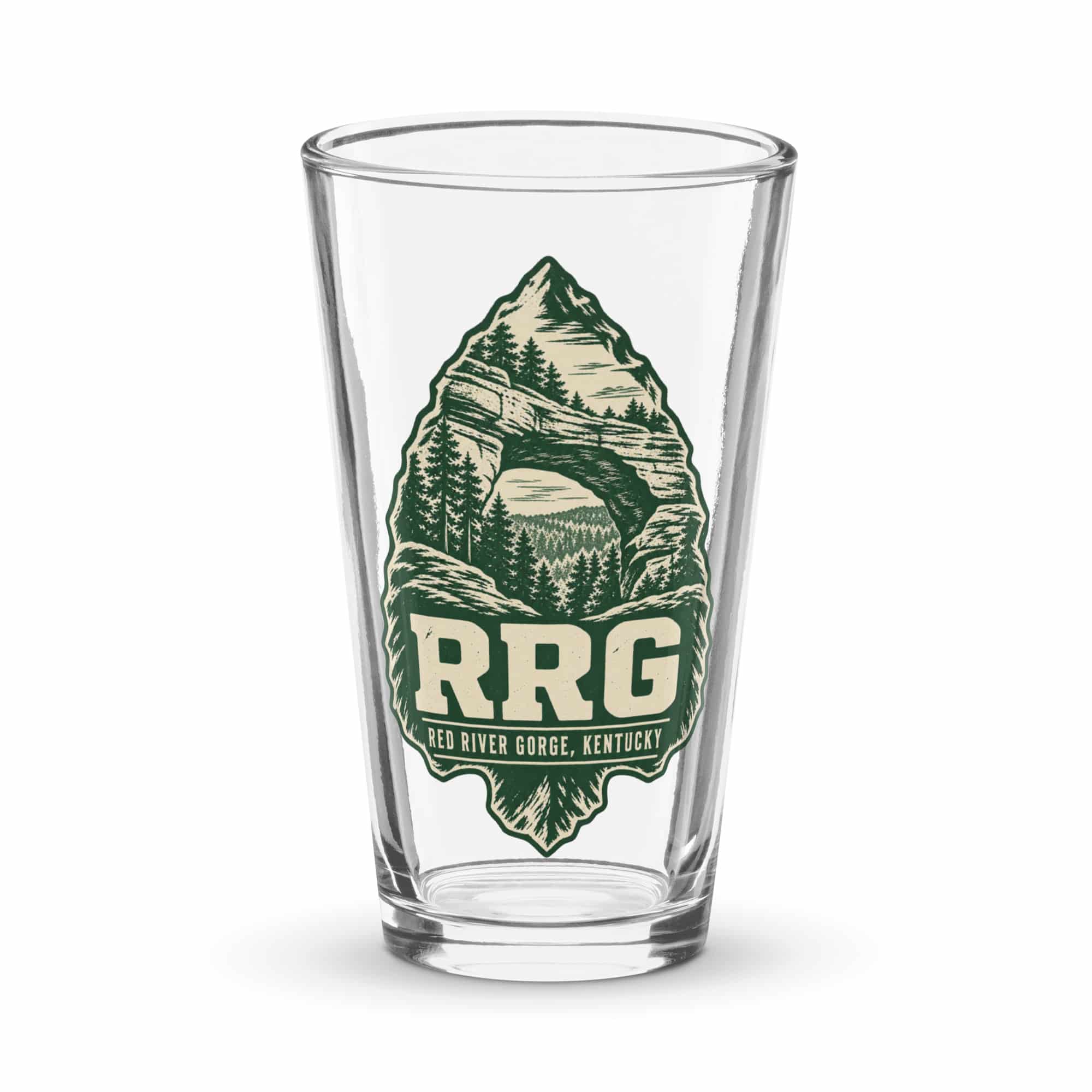 Red River Gorge Pint Glass: RRG, Forest Ink Stamp