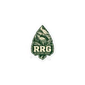 Red River Gorge Vinyl Sticker: RRG, Forest Ink Stamp - 3″×3″ - Main