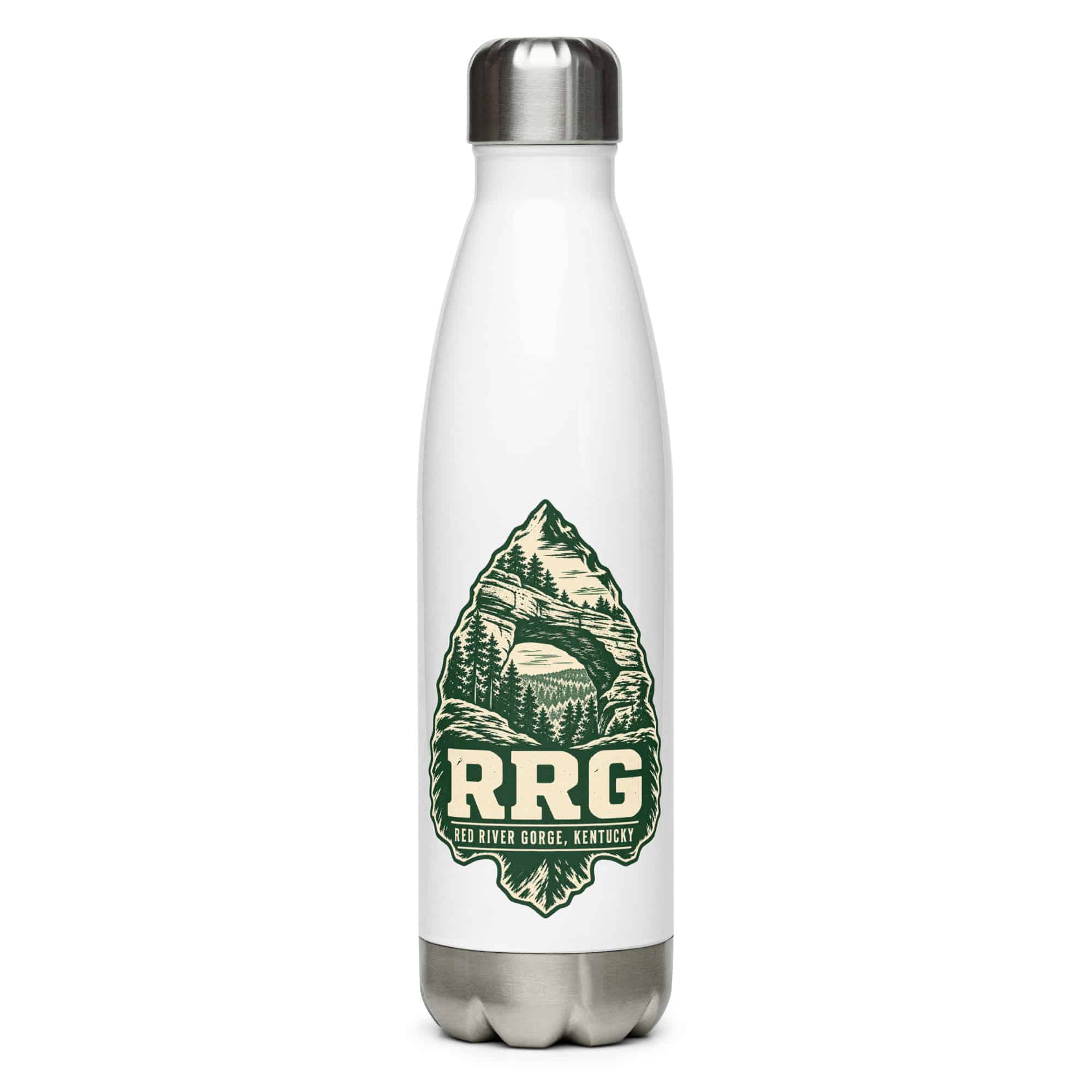 Red River Gorge Stainless Steel Water Bottle: RRG, Forest Ink Stamp