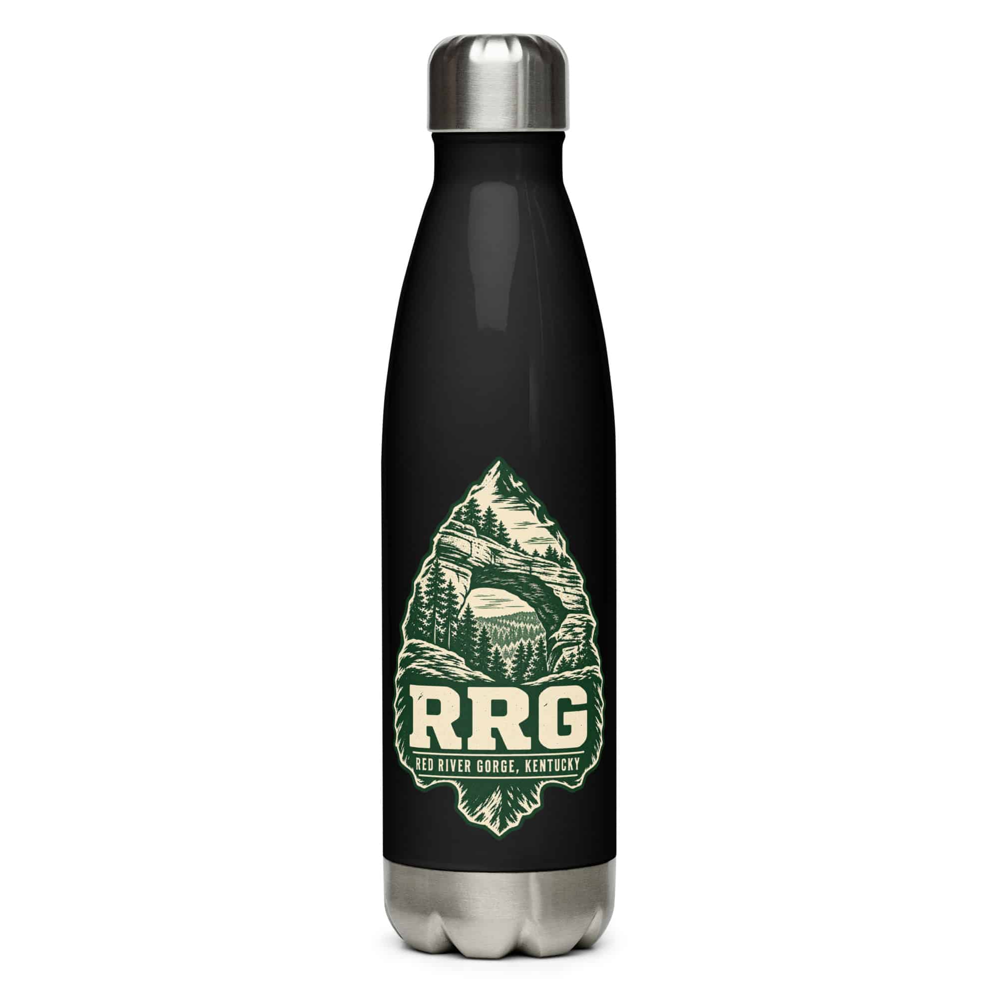 Red River Gorge Stainless Steel Water Bottle: RRG, Forest Ink Stamp