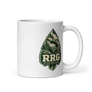 Red River Gorge White Ceramic Coffee Mug: RRG, Forest Ink Stamp - 11 oz - Main