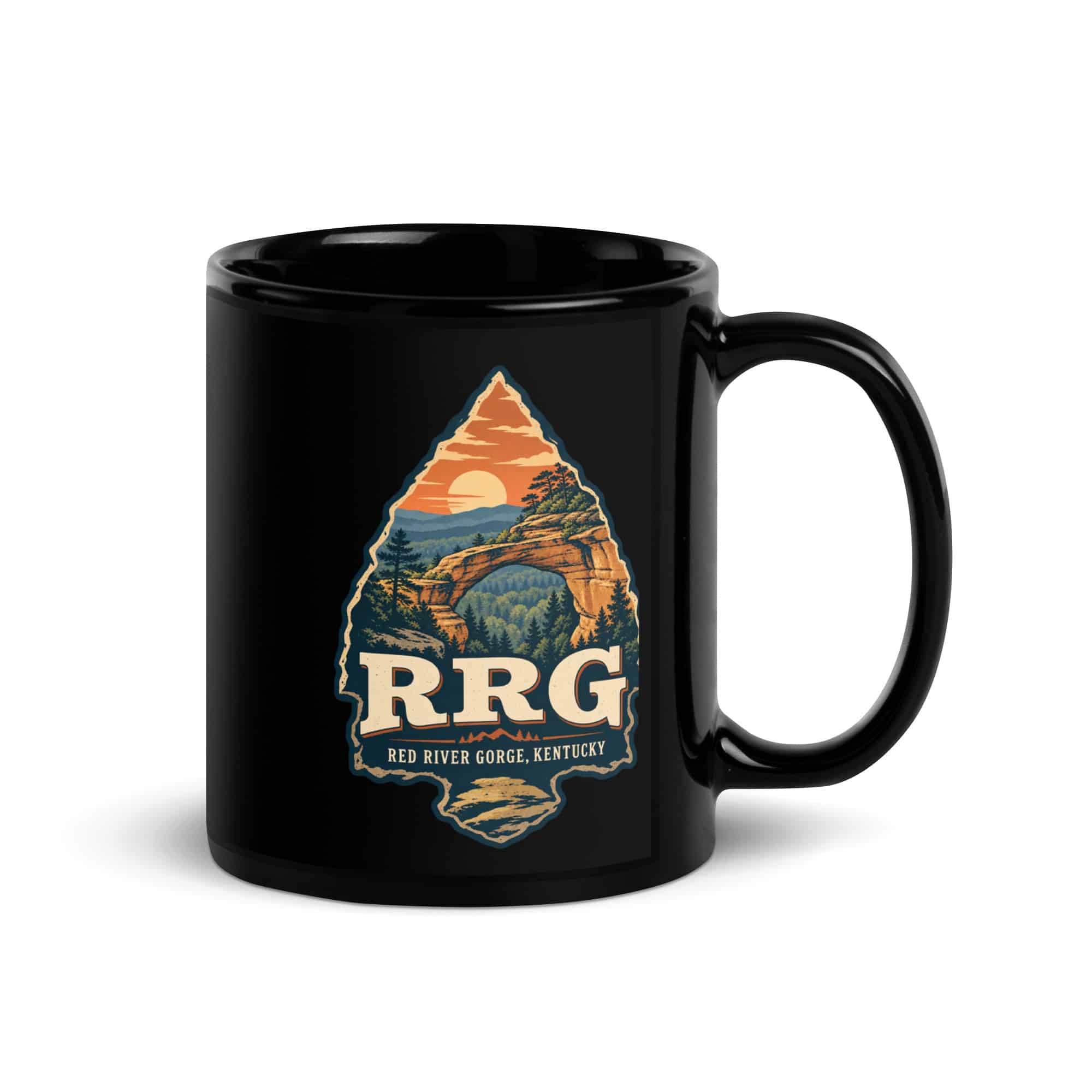 Red River Gorge Black Coffee Mug: RRG, Scenic Shield Badge