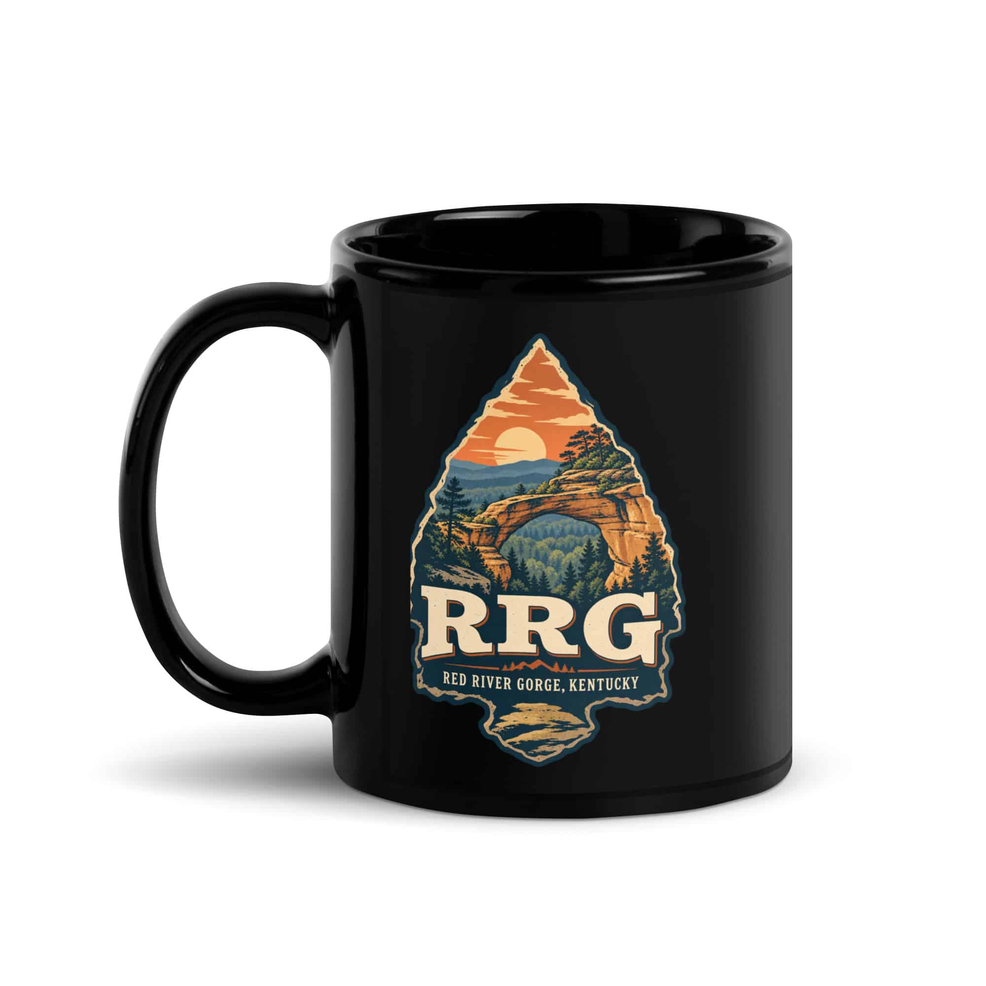 Red River Gorge Black Coffee Mug: RRG, Scenic Shield Badge