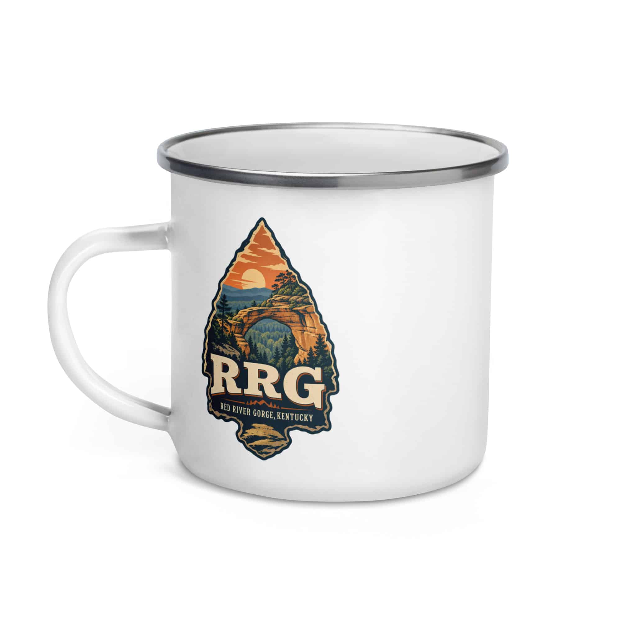 Red River Gorge Enamel Camp Mug: RRG, Scenic Shield Badge