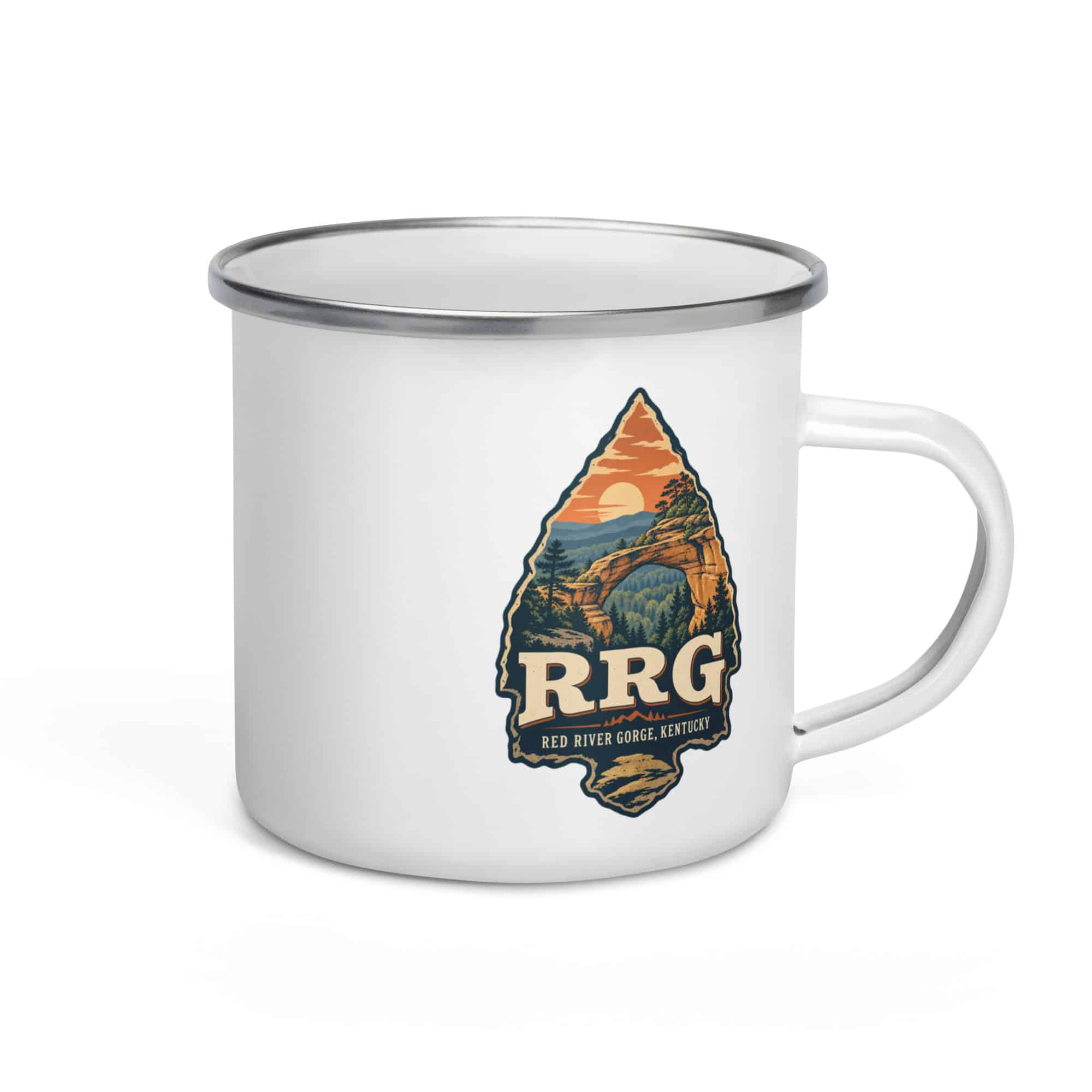 Red River Gorge Enamel Camp Mug: RRG, Scenic Shield Badge